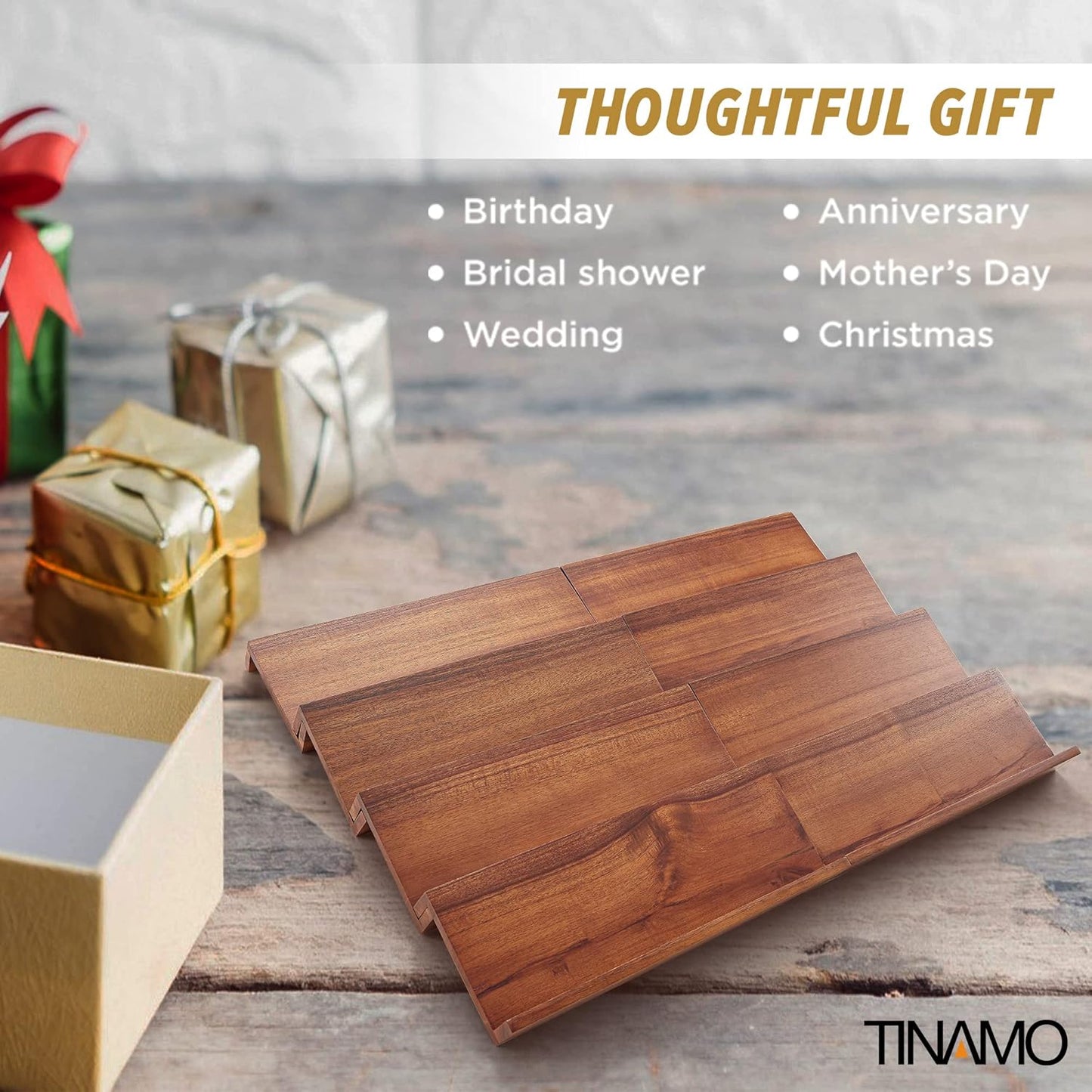 Tinamo Acacia Wooden Spice Rack Organizer for Cabinet - Spice Drawer Insert, Spice Organization for Cabinet, Seasoning Organizer, 4-Tier Spice Jar Rack for Drawer, Spice Holder Pack of 8 (64 Jars)