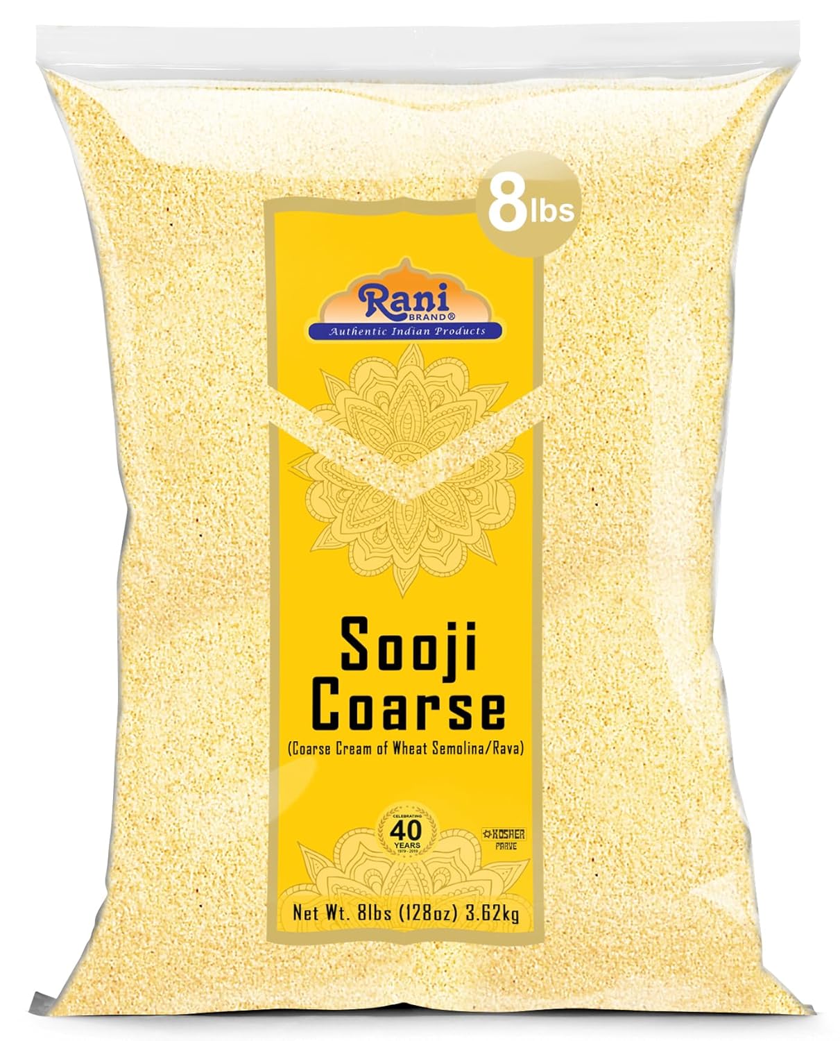 Rani Sooji Coarse (Farina, Suji, Rava, Rawa, Wheat Semolina) Flour 128oz (8lbs) 3.63kg Bulk ~ All Natural | Vegan | NON-GMO | Kosher | Indian Origin