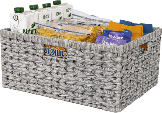 GRANNY SAYS Large Wicker Basket for Storage, Waterproof Baskets for Shelves, Storage Baskets with Handles, Grey Basket for Storage, 1-Pack