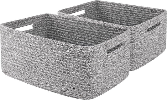 OIAHOMY Storage Basket for Shelves, Closet Cube Storage Bins Baskets for Clothes Blanket Towels, Baby Nursery, Toy Baskets Box, Woven Rope Basket, 15.75*11.81*7.09 IN, 2 Packs Grey