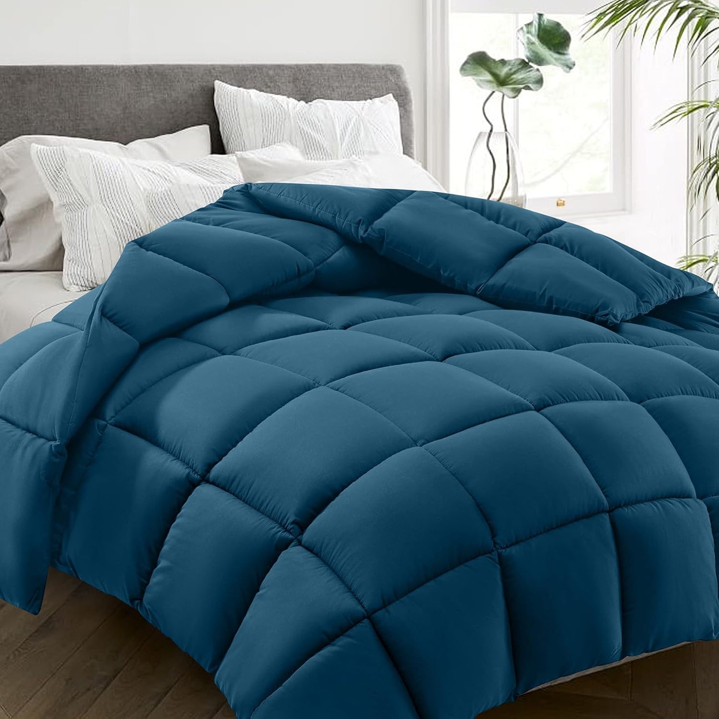 HYLEORY All Season Full Size Bed Comforter - Cooling Down Alternative Quilted Duvet Insert with Corner Tabs - Winter Warm - Machine Washable - Teal