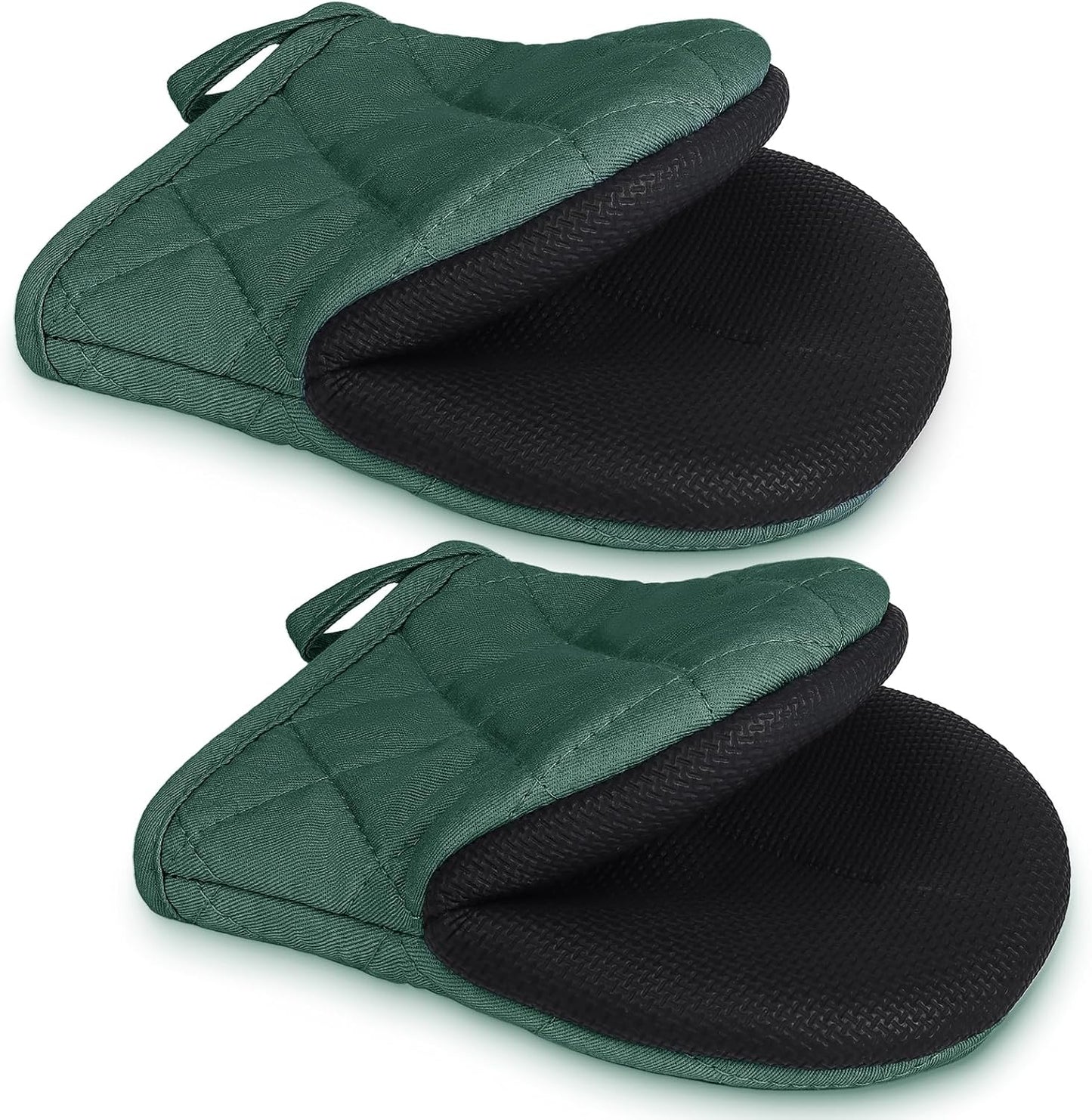 1 Pair Short Oven Mitts - Silicone Kitchen Oven Gloves High Heat Resistant 500℉, Mini Oven Mits with Non-Slip Grip Surfaces and Hanging Loop for BBQ, Baking, Cooking and Grilling (ArmyGreen)
