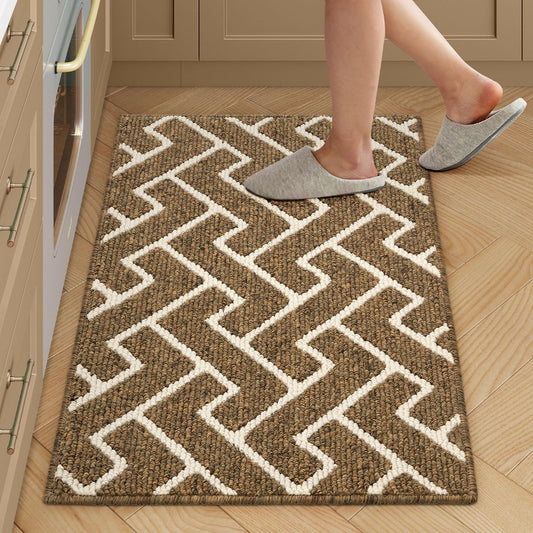 hicorfe Kitchen Rugs and Mats,Kitchen Mats for Floor,24"x35" Non Slip Runner Rug,Absorbent Resist Dirt Comfort Standing Mat Machine Washable for Entryway,Hallway,Front of Sink(Brown)