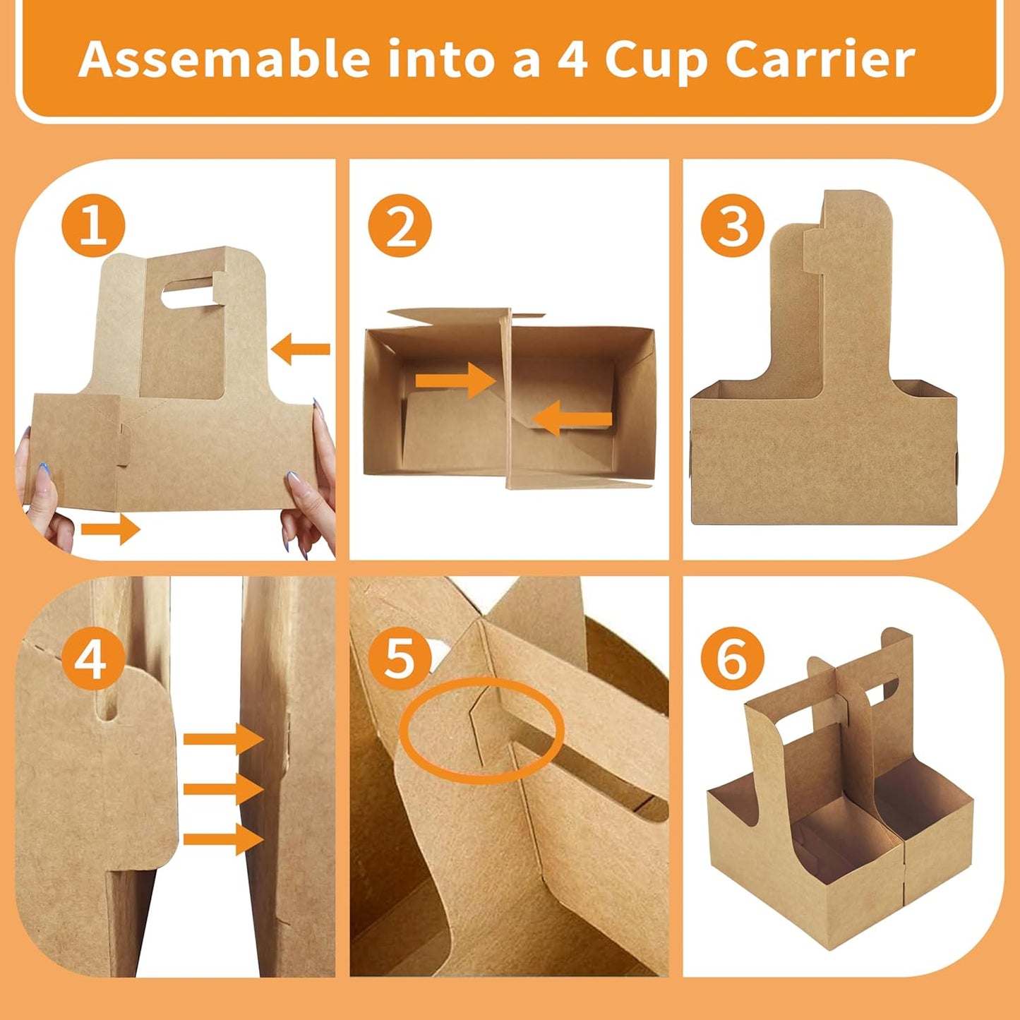 2 Cup Drink Carrier,16 Pack Coffee Cup Holders with Handle,Cardboard Cup Holders for Hot or Cold Drinks,Coffee Carrier with Ribbon and Card,Food Delivery Services and Bouquet(Kraft)