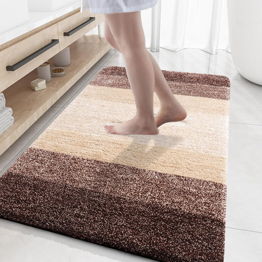 OLANLY Bathroom Rug Mat 59x35, Extra Soft and Absorbent Microfiber Bath Rugs, Non-Slip Plush Shaggy Bath Carpet, Machine Wash Dry, Bath Mats for Bathroom Floor, Tub and Shower, Brown