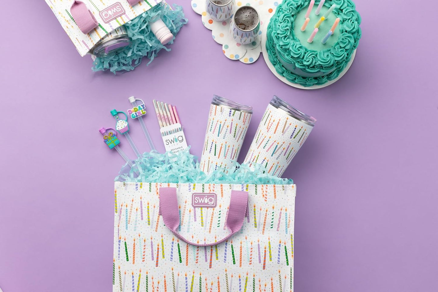 Swig Life Reusable Straws Make a Wish + Purple Tall Straw Set & Cleaning Brush, Each Straw is 10.25 inch Long (Fits Swig Life 20oz Tumblers, 22oz, and 32oz Tumblers)