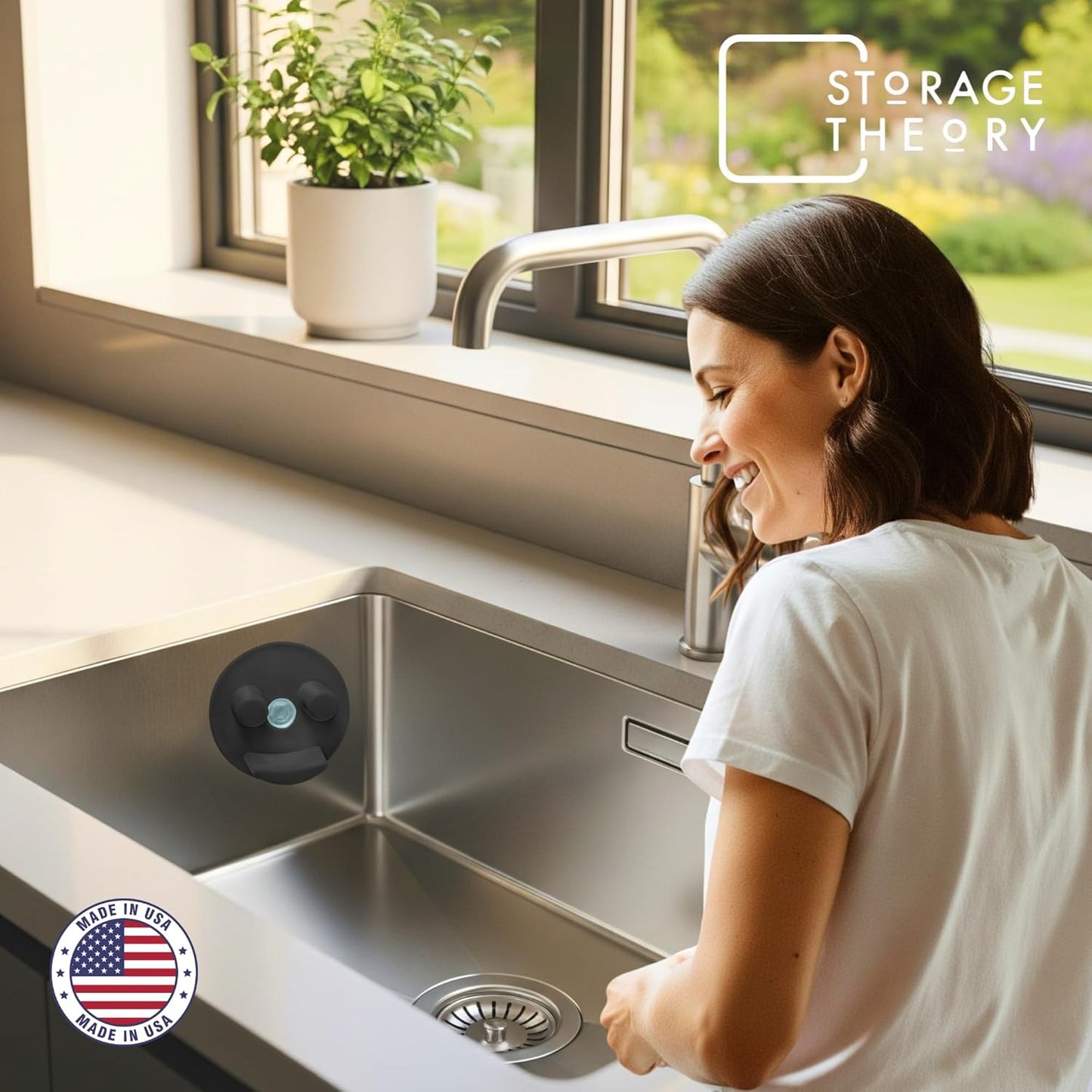 Sponge Daddy Caddy by Storage Theory – Sponge Mommy & Daddy Kitchen Sink Organizer, Universal, Simple Suction Cup Installation, Dishwasher Safe, Keep Sponges Dry, Odor-Free – Black, 1 Pack