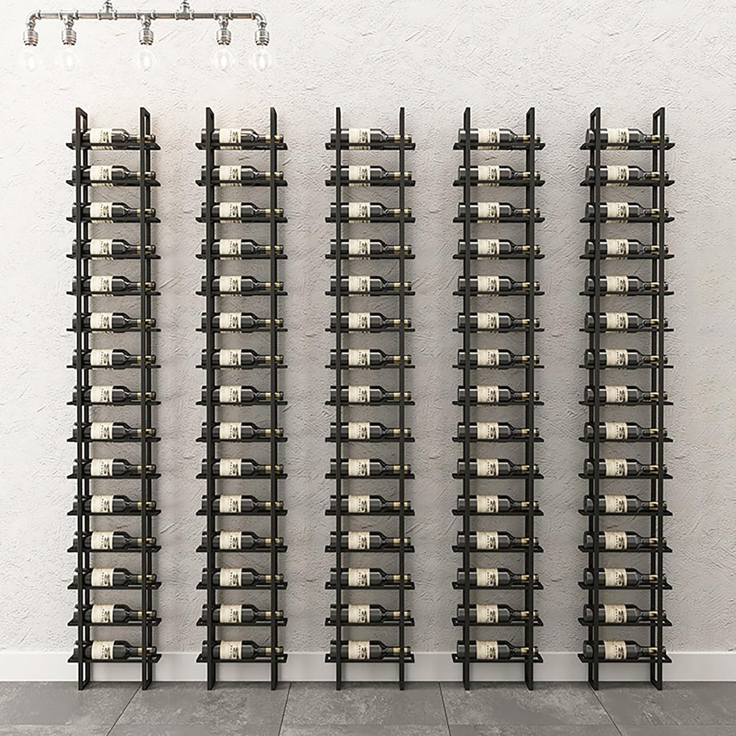 Wine Rack Freestanding Floor, 16 Tier 16 Bottle Capacity Display Holder, Black Industrial Wine Bottle Storage Shelves, for Any Bar, Wine Cellar, Kitchen, Dining Room (Black, 1 Column)