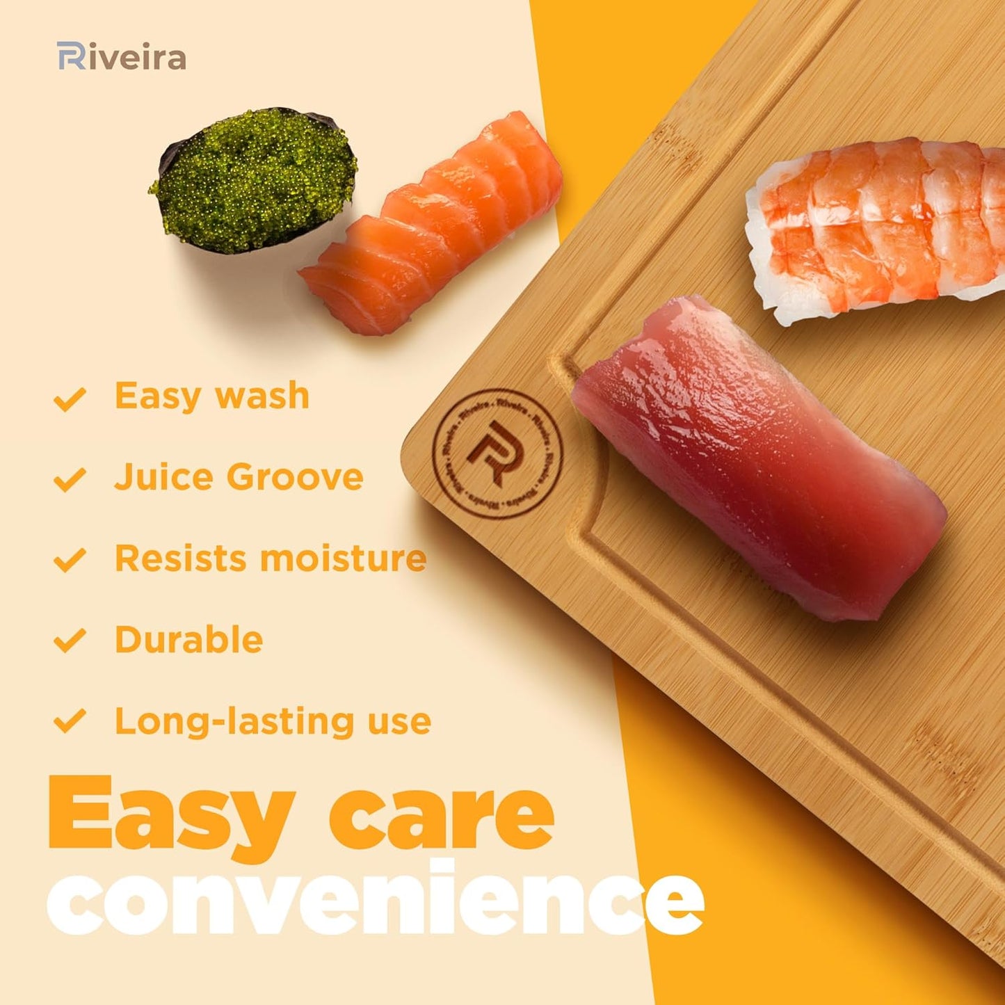 Riveira Cutting Boards For Kitchen – Gourmet Bamboo Grandeur: 20 x 14 Inches Bamboo Wood Cutting Board – Natural Non Toxic Cutting Board – Innovative Juice Grooves Wood Cutting Boards For Kitchen