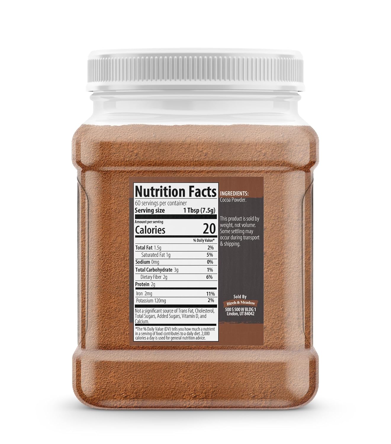 Birch & Meadow Natural High Fat Cocoa Powder, Non-Alkalized, 22/24% Cocoa Butter, Baking (16 Ounce)