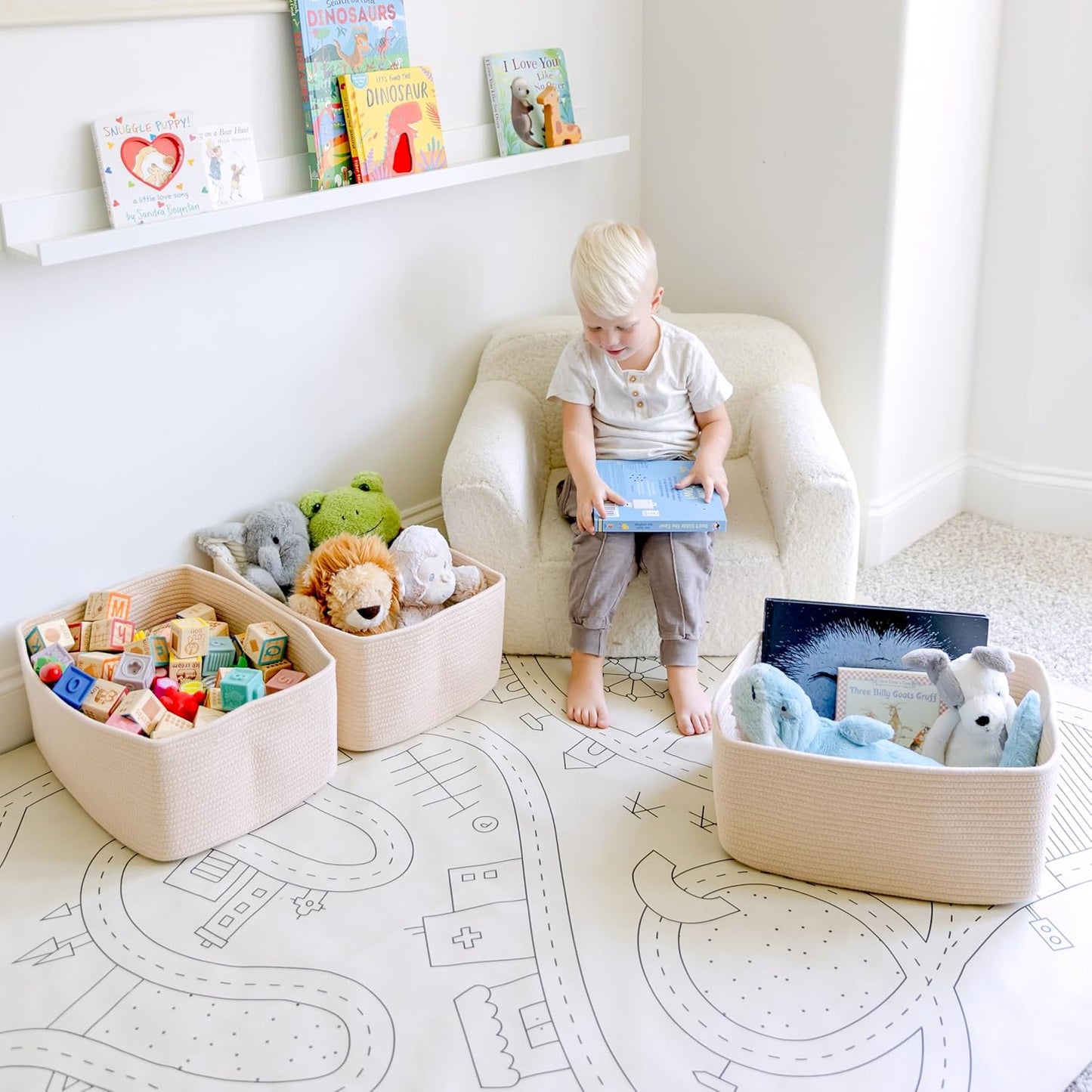 NaturalCozy Storage Baskets 16.8”x13”x7.6” Cotton Rope Woven Baskets for Organizing 3-Pack | Toy Storage Bins | Basket for Shelves, Laundry, Blanket, Clothes, Closet, Kitchen, Bathroom, Gifts