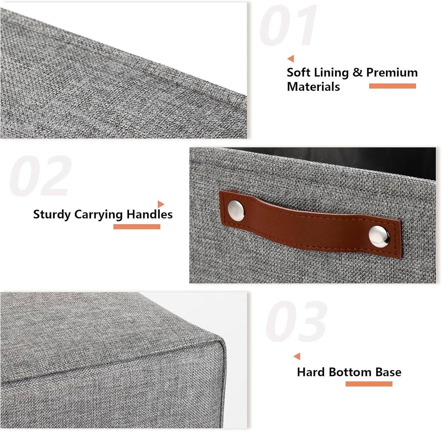 DULLEMELO Large Storage Baskets, 3 Pack Foldable Storage Baskets Bins for Colthes Organizer, Fabric Storage Organizer Baskets for Shelves Closet Nursery Toy Storage(Gray)