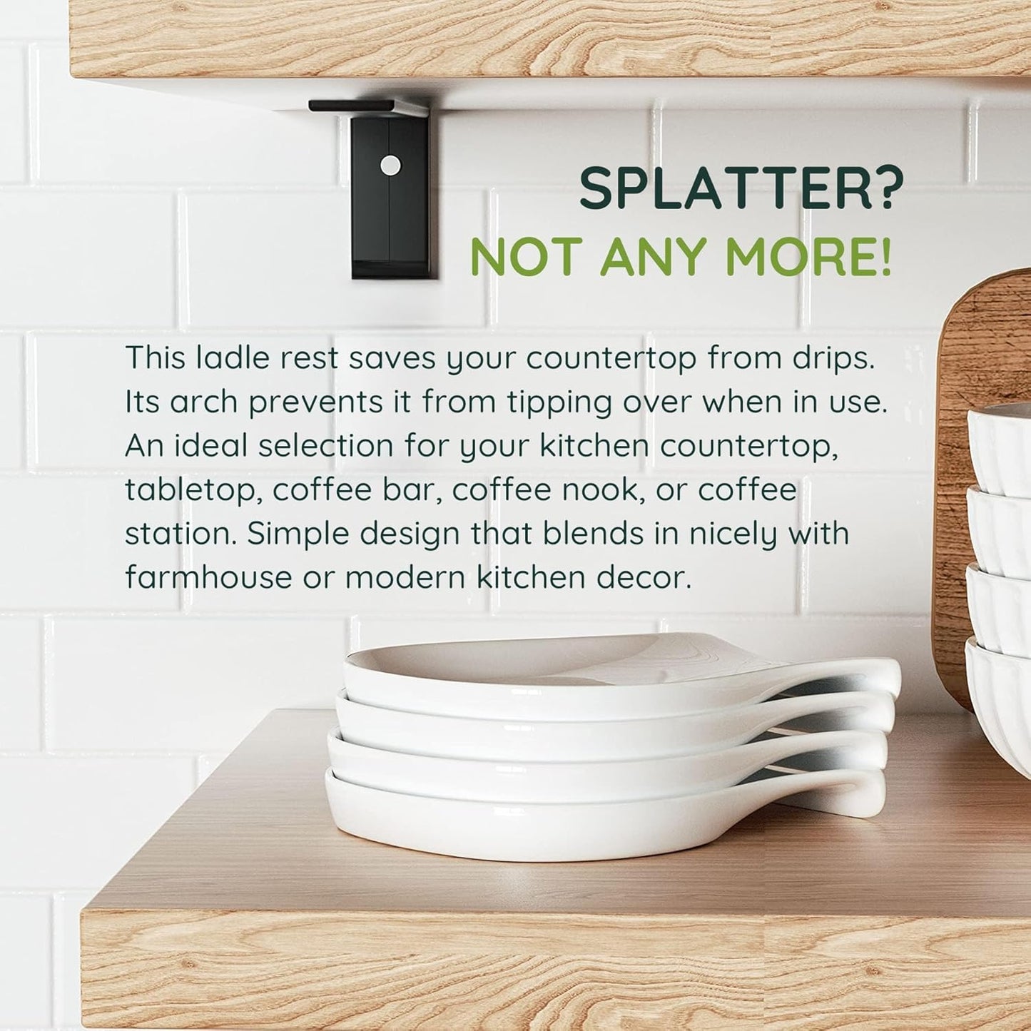 Spoon Rest for Kitchen Counter, 5.5 Inches Spoon Holder, Ceramic Ladle Rest for Stove Top, Spatula Holder Porcelain, Coffee, Kitchen Utensils Accessories, Set of 4, White