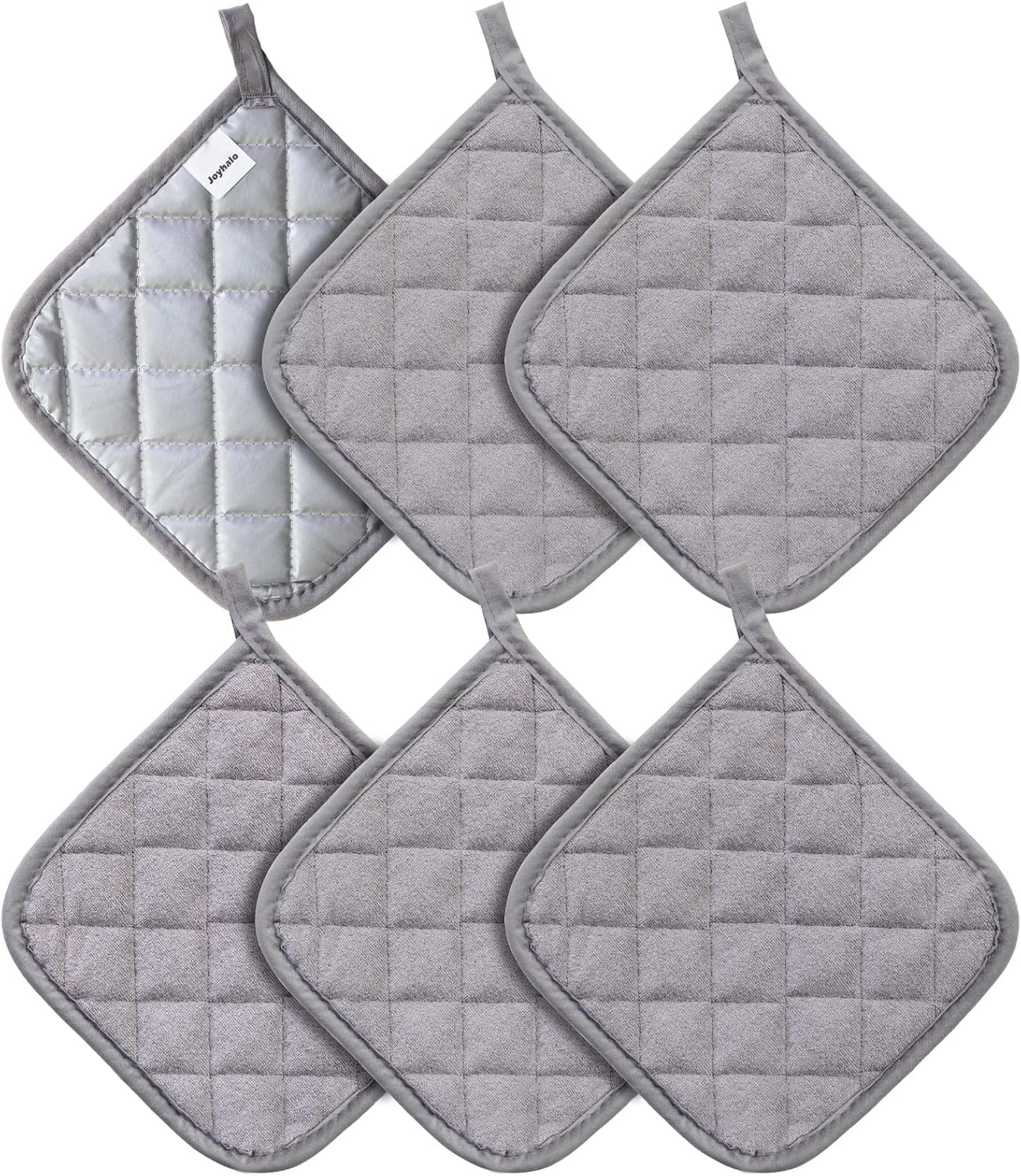 Joyhalo 6 Pack Pot Holders for Kitchen,Cotton Oven Holder with Great Heat Resistance,Non Slip Hot Pads for Kitchen Clearance,Grey