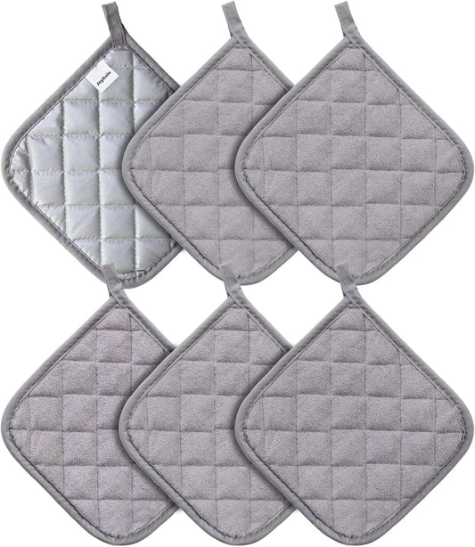Joyhalo 6 Pack Pot Holders for Kitchen,Cotton Oven Holder with Great Heat Resistance,Non Slip Hot Pads for Kitchen Clearance,Grey