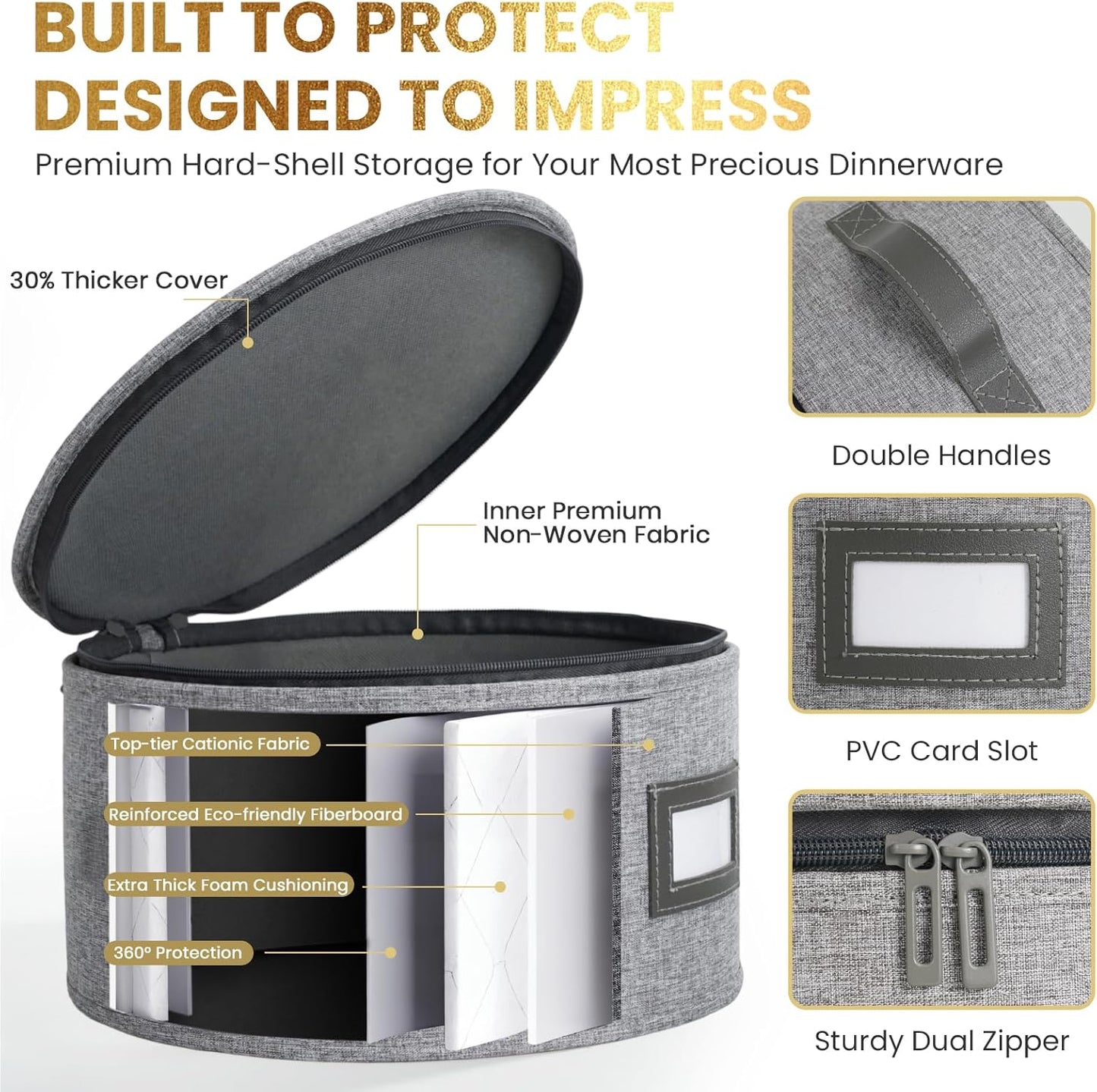 HOMELUX THEORY Hard Shell China Storage Containers, 8pc Light Gray Mug & Plate Storage Box, Kitchen Storage Bins With Lids, Heavy Duty Moving Box with Handles for Dishes, Silverware, Cup & Mug