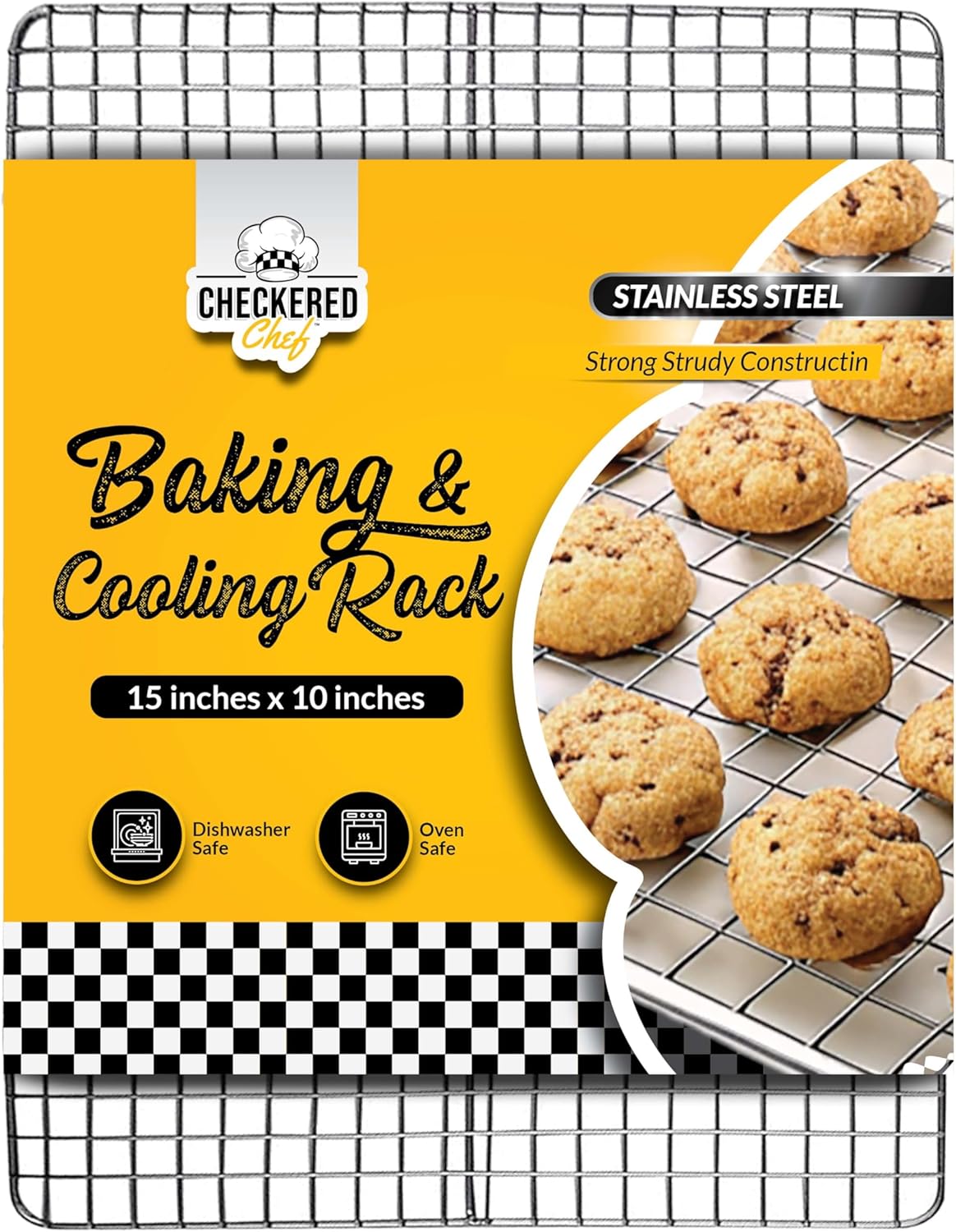 Checkered Chef Cooling Rack for Cooking and Baking - 10" x 15" Stainless Steel, Oven Safe Grid Wire Cookie Cooling Racks