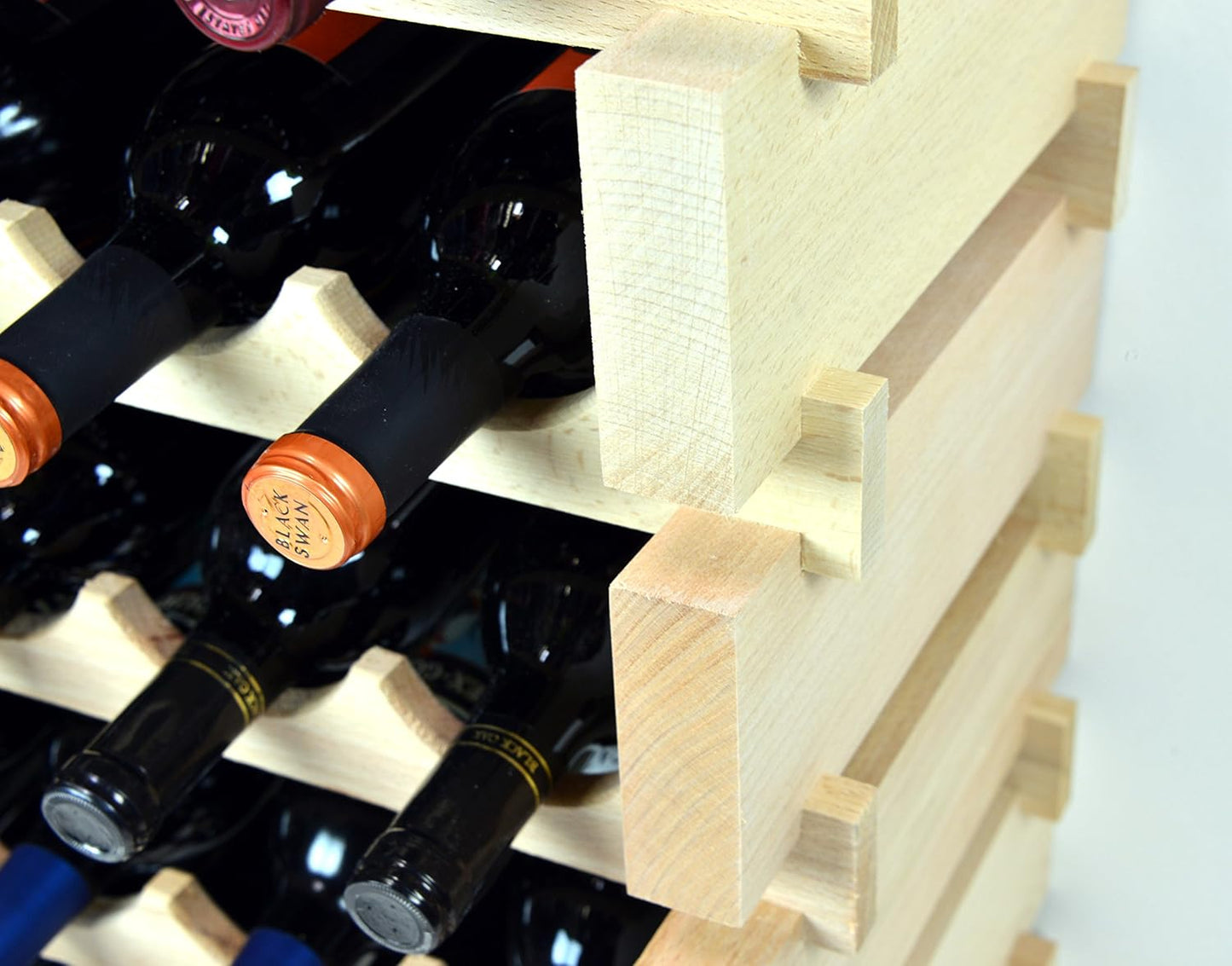 sfDisplay.com,LLC. Modular Wine Rack Beechwood 32-96 Bottle Capacity 8 Bottles Across up to 12 Rows Newest Improved Model (80 Bottles - 10 Rows)