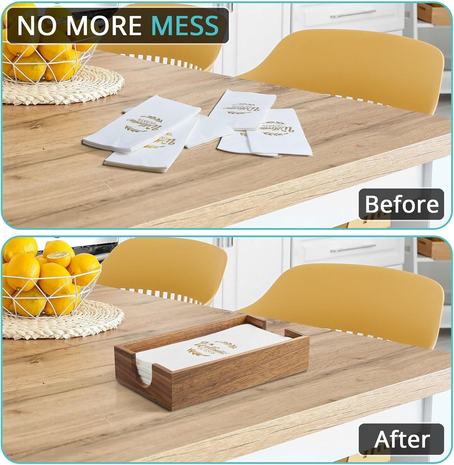 Napkin Holder for Bathroom, Acacia Wooden Guest Towel Holder Tray for Bathroom, Disposable Paper Hand Towel Holder for Bathroom Accessories, Dinner Napkin Holder for Kitchen Table Party