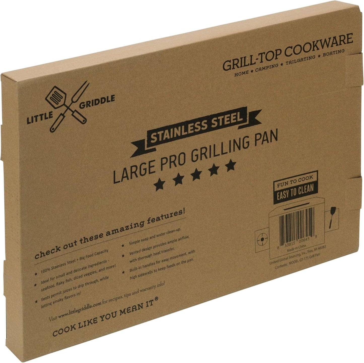 LITTLE GRIDDLE GT-525 Grill Pan and Grill Basket Set, High Sidewalls with Built-in Handles, Stainless Steel & Vented Design - Silver