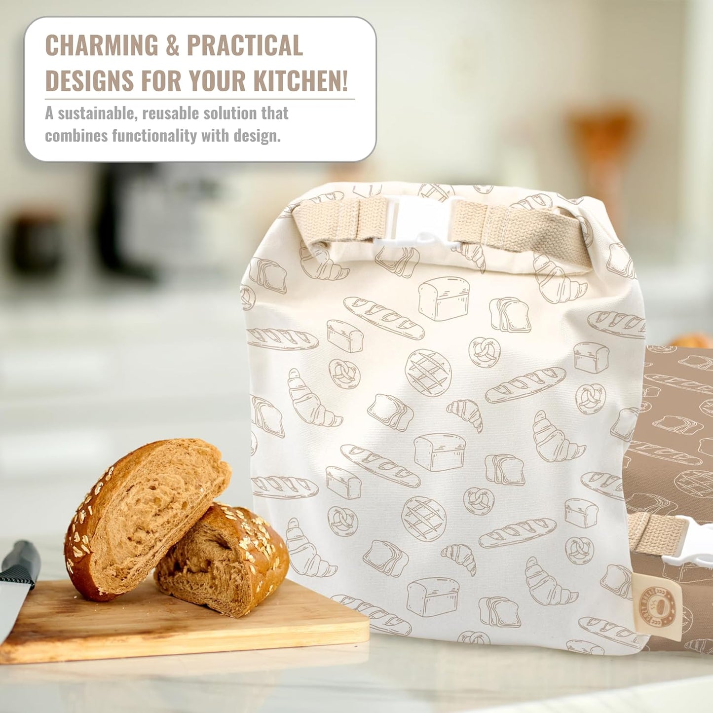 Cozy Bread® Reusable Bread Bag Set for Home Bakers | USA Brand | Charming Designs (Bread)
