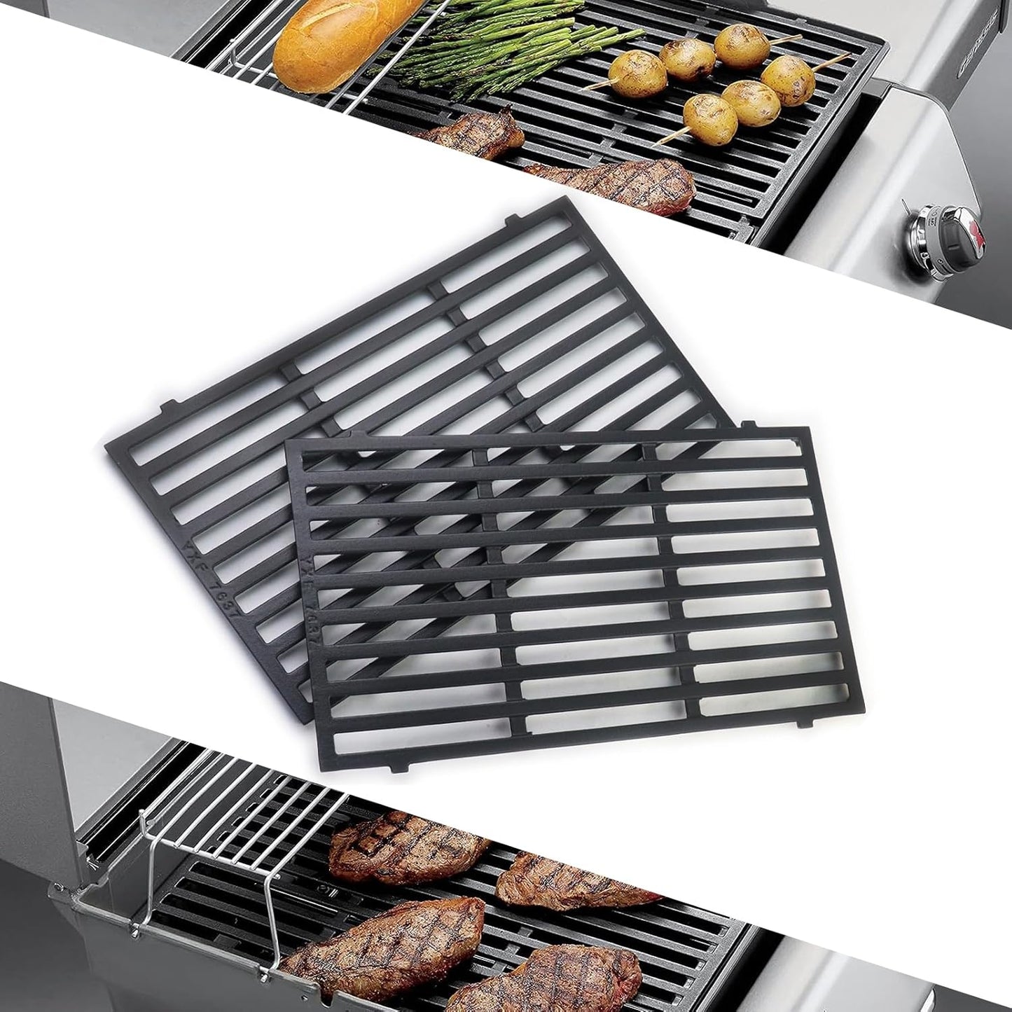 Genesis Cooking Grates for Weber Genesis 300 Series Genesis E310 E320 E330 S310 S320 S330, 19.5" Cast Iron Grill Grates Replacement Parts for Weber 7524 7528