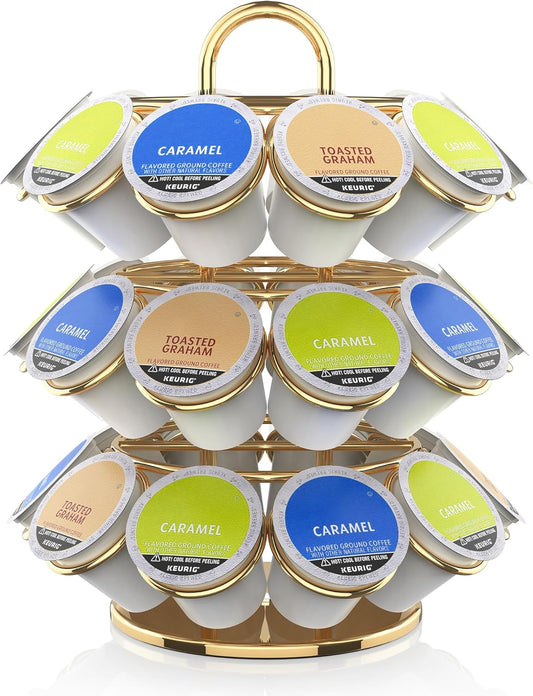 Coffee Pod Storage Organizer for K-Cup Pods, K Cup Holder,K Cup Carousel, Home Office Kitchen Counter Coffee Station Organizer (27 Pods Capacity-Gold)