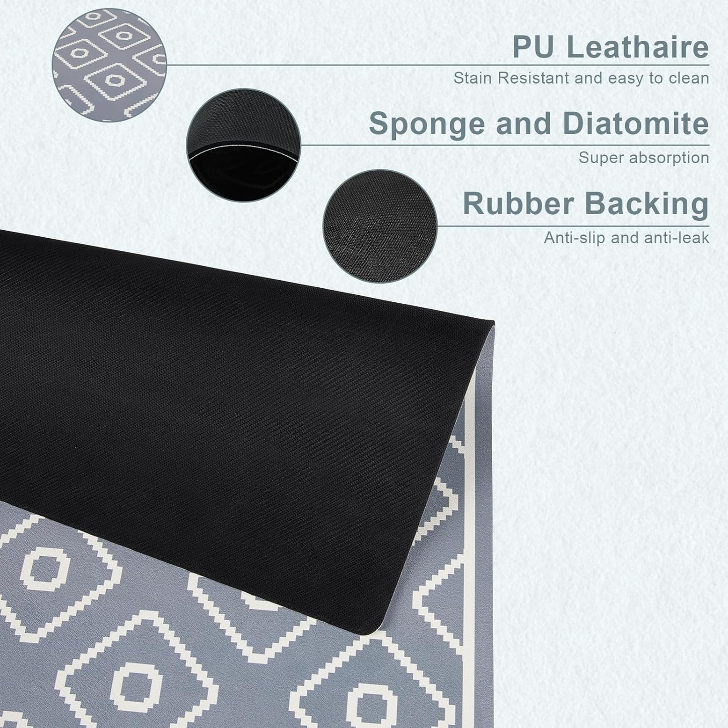 SUEH DESIGN Dish Drying Mat, Absorbent Coffee Mat 19.6 x 11.8 in Quick Dry Kitchen Drying Dish Drain Mat for Kitchen Counter Coffee Bar, Gray