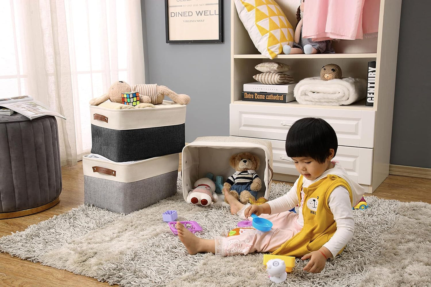 DECOMOMO Storage Baskets for Shelves - Fabric Storage Bins, Linen Closet Organizers and Storage (Mixed Neutral, Large - 3 Pack)