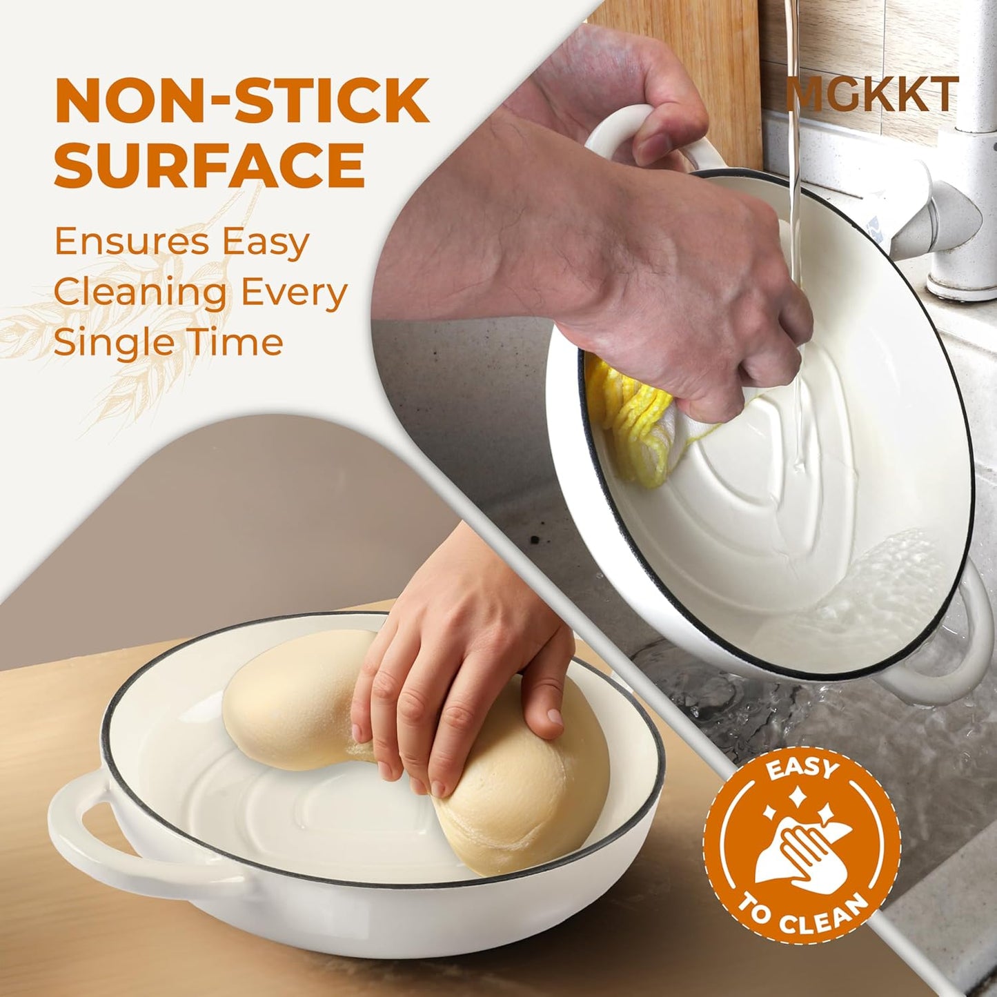 MGKKT Enameled Cast Iron Dutch Oven Pot for Sourdough Bread Baking, 5 Quart Non Stick Cloche Homemade Bread Oven with Lid, Baking Gifts, Alpine Oat White