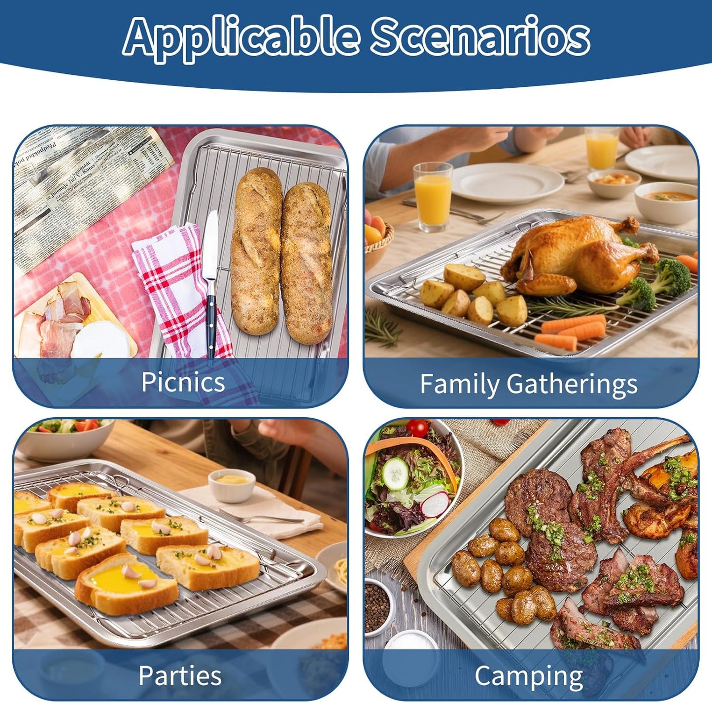 Baking Sheet with Rack Set of 4 (2 Pans + 2 Racks), 16 x 12 x 1 Inch Stainless Steel Cookie Pan with Cooling Rack, Non Toxic & Dishwasher Safe & Easy Clean for Baking, Cooling, Meats, Veggies