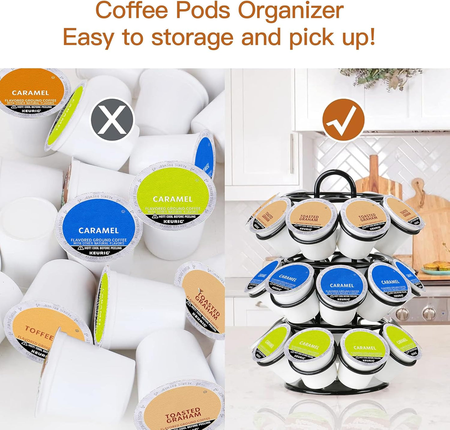 K Cup Holder, Coffee Pod Holder for Keurig, Coffee Pod Storage Organizer for K-cups, Compatible with Keurig Pods and Dolce Gusto, Holds 27 Pods, 360-Degrees Rotating -Black