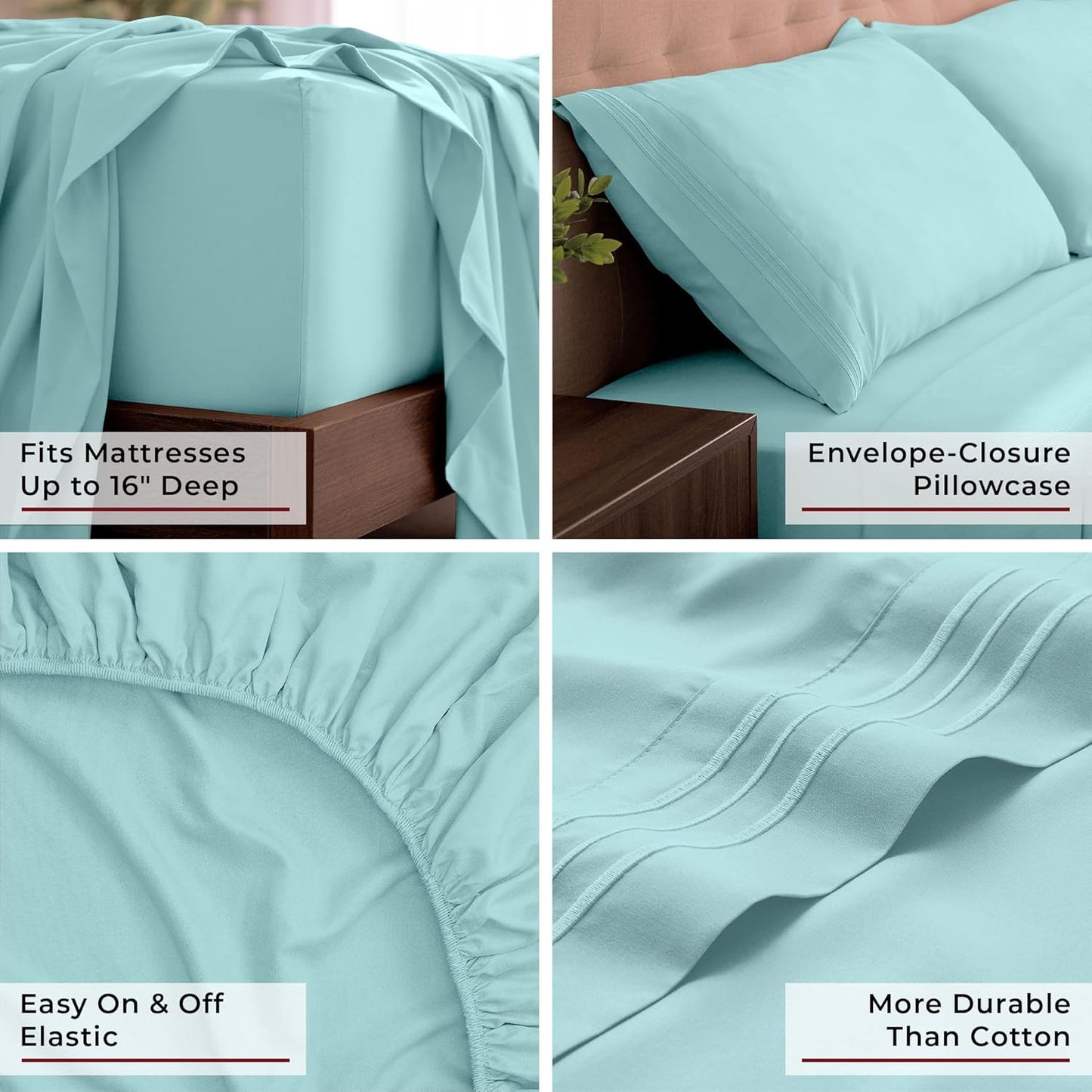 Mellanni King Sheets Set - 4 PC Iconic Collection Bedding - Hotel Luxury, Extra Soft, Cooling Bed Sheets - Wrinkle, Fade, Stain Resistant (King, Aqua)