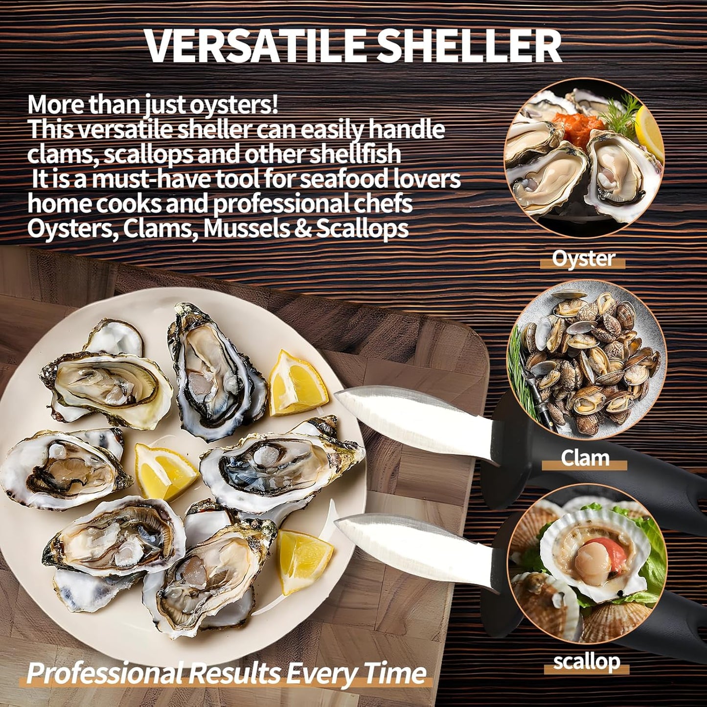 Oyster Knife Shucker Oyster Shucking Tool Perfect for Opening Clams, Mussels, Scallops, Shellfish Ideal for Home Kitchens, Raw Bars & Chefs（2 Pack）