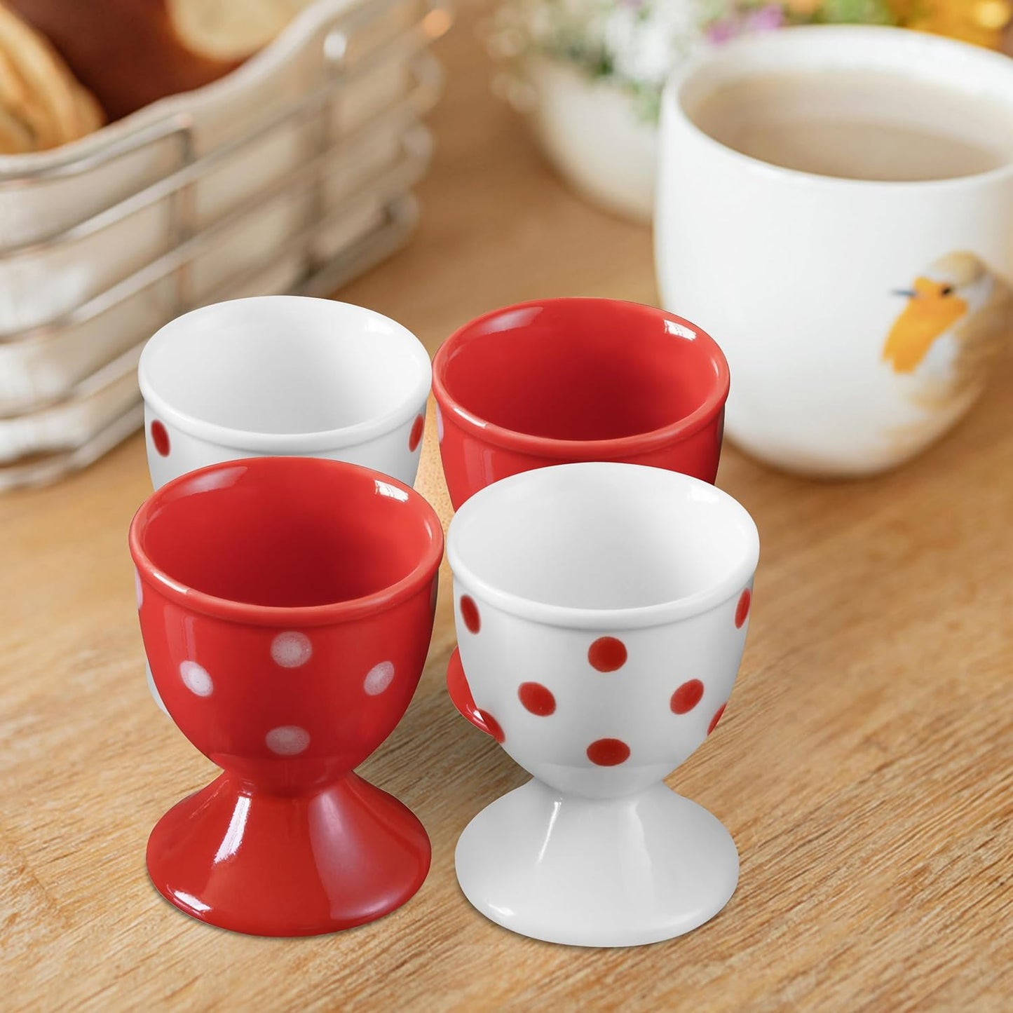 Cinf Ceramic Egg Cup Christmas Gift Set of 4 Porcelain Holder Breakfast Boiled Cooking Easy to Clean Childhood Memories Kitchen