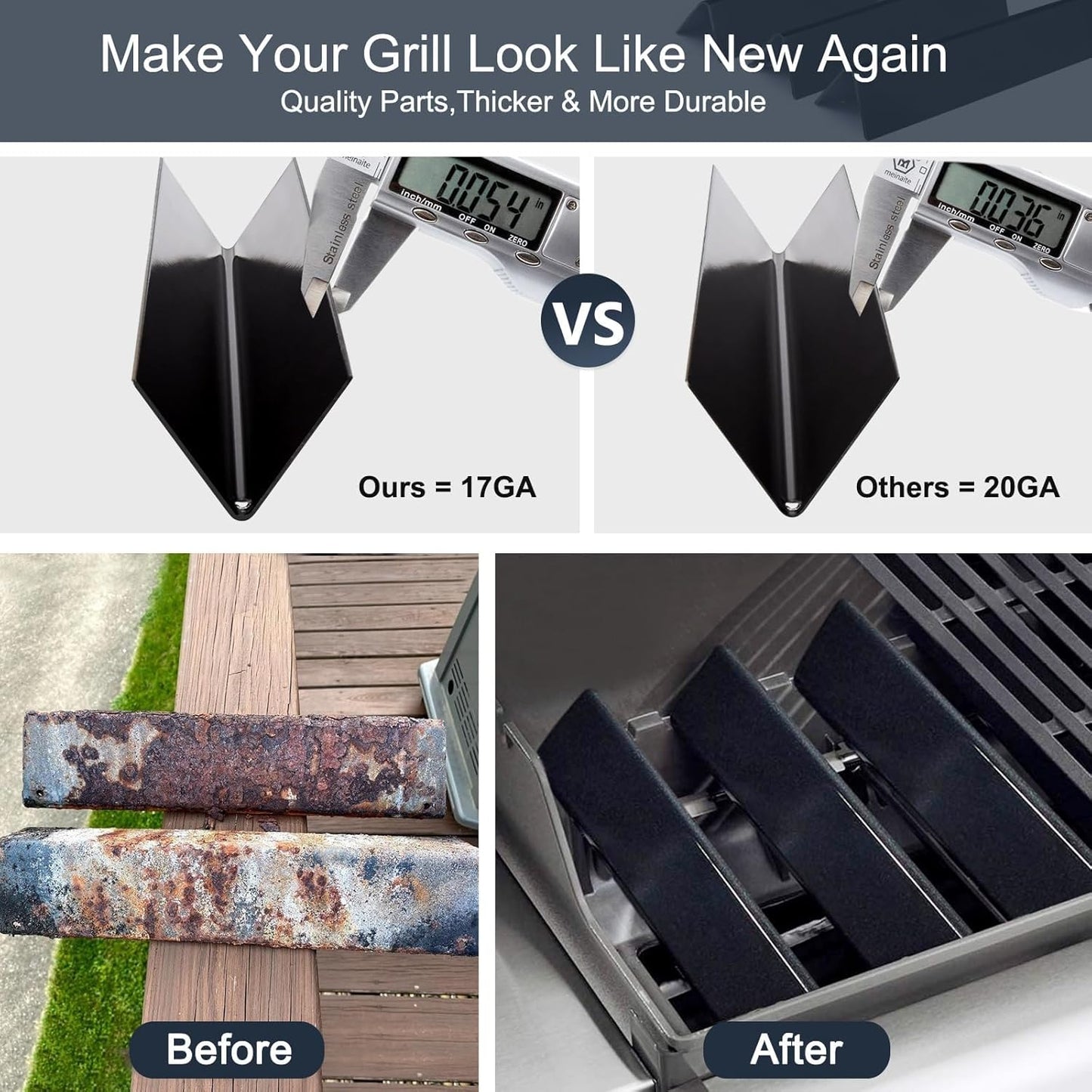 Criditpid Grill Replacement Parts for Weber Spirit 200 & Spirit II 200 with Front Control, 7635 Flavorizer Bars & 69785 Grill Burner Pipe Tubes Kit for Weber Spirit E210, E220, S210, S220 Grills