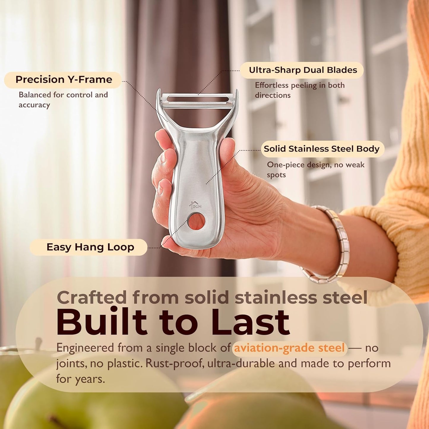 100% Stainless Steel Potato Peelers, 5Y warranty, Fruit Peeler for Kitchen, Ultra-Sharp, Ergonomic Handle, Vegetable Peelers for Kitchen, Dishwasher Safe, Pelador de papas, Veggie Peeler