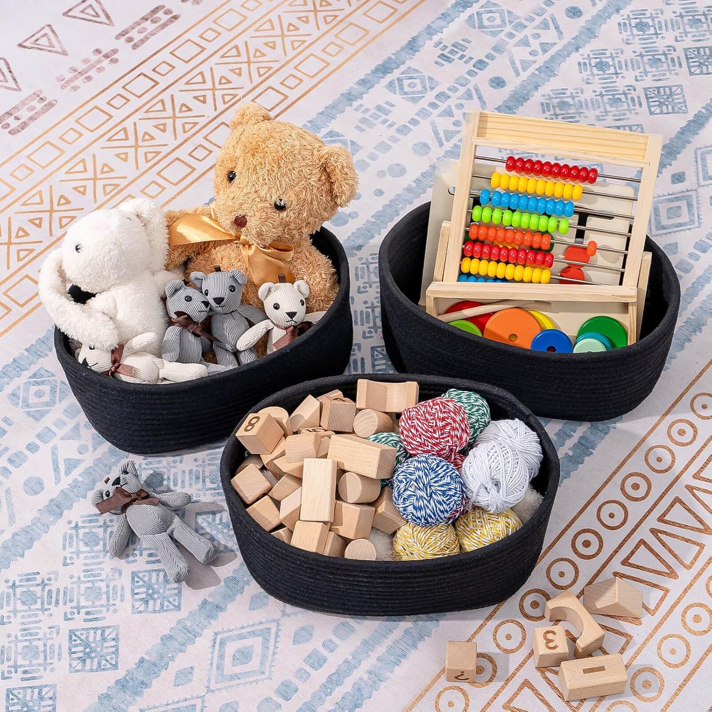 CubesLand Black Baskets Bins for Organizing,Small Woven Storage Baskets for Shelves,Cute Closet Cube Bins Set 3,Baby Nursery Toys Cube Bin,Home Decor Organization Storage