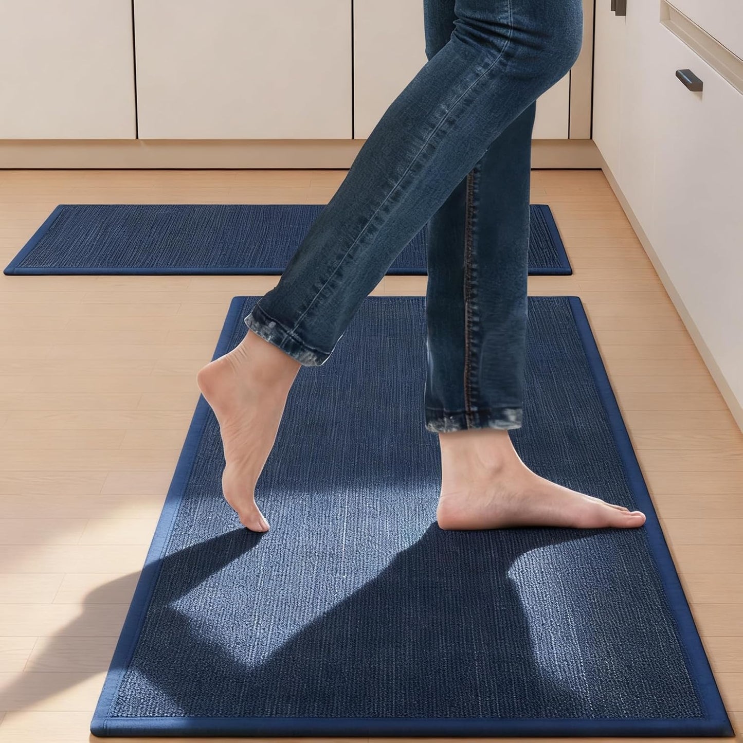 Kitchen Mat Set of 2 PCS, Cushioned Non Slip Rugs for Kitchen Floor, Absorbent Runner Comfort Standing Mats Washable for Kitchen, Office, Home (Dark Blue, 17.3"x47"+17.3"x30")