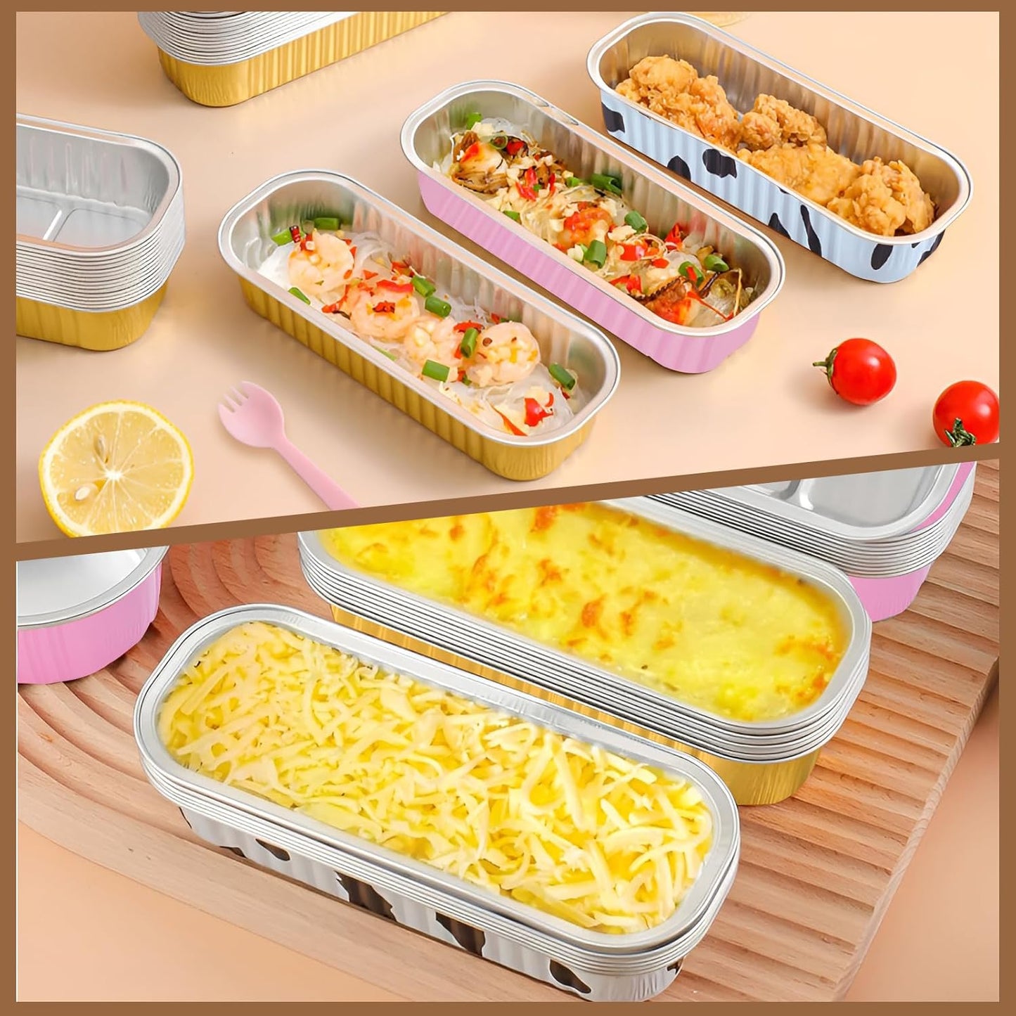50 PCS Multiple colors Mini Loaf Pans with Lids and Spoons, 6.8oz Mini Cake Pans for Baking, Disposable Aluminum Foil Loaf Pans, Loaf Baking Pans for Party Individual Serving.