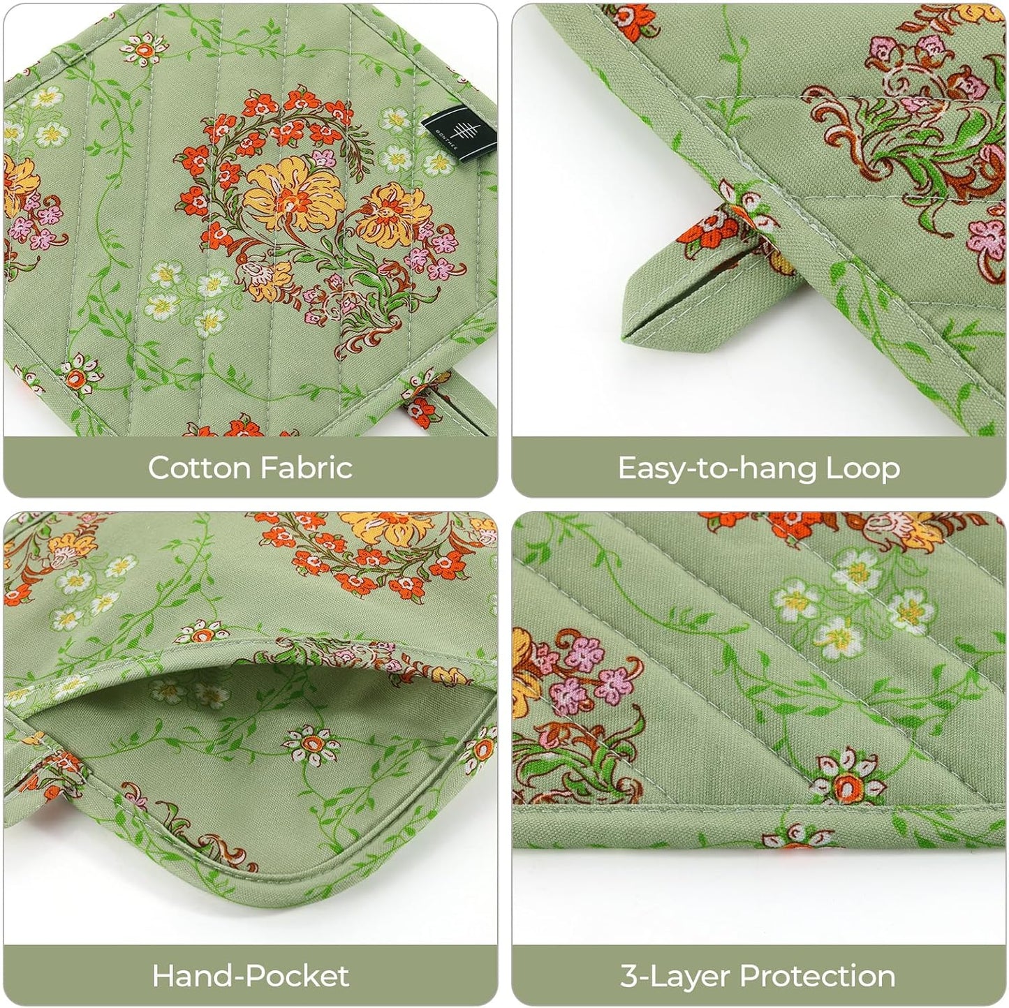 Pot Holders for Kitchen Heat Resistant Hot Pads for Countertops Oven Pot Holders Cotton Potholders for Kitchen Cooking Baking (Sweet Flowers)