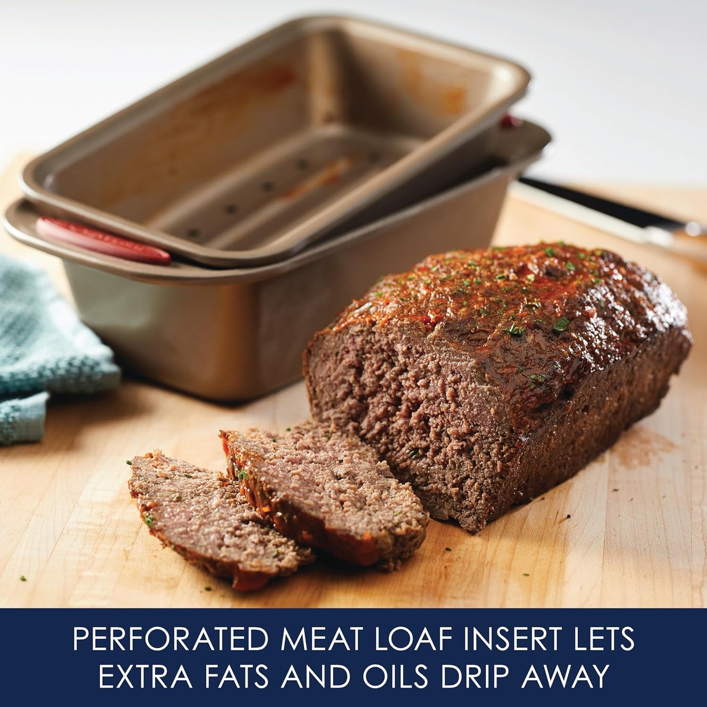 Rachael Ray Cucina Nonstick Bakeware Set Baking Cookie Sheets Cake Muffin Bread Pan, 10 Piece, Latte Brown with Cranberry Red Grips