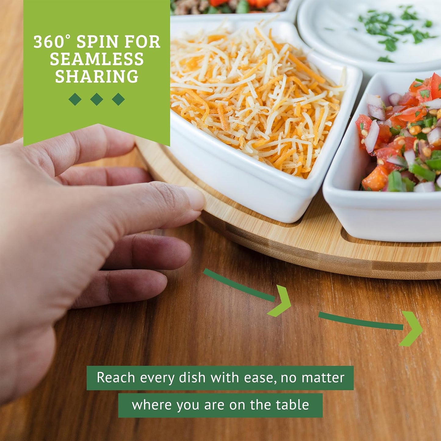 Ceramic Taco Serving Platter - Divided Serving Tray for Taco Tuesday Lazy Susan Taco Bar - Chip and Dip Serving Set for Party - Appetizer Serving Tray for Salsa, Snacks (10 in)