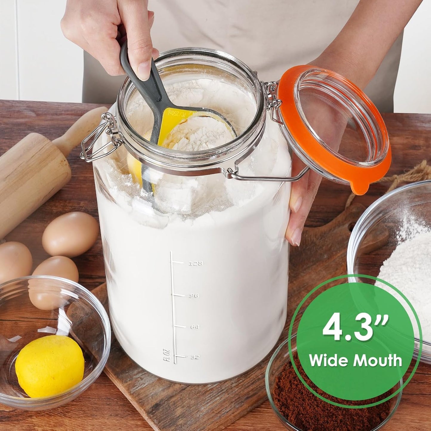 1.5 Gallon Glass Jar with Airtight Lid Wide Mouth, Gallon Storage Jar with Stainless Steel Handle - Large Glass Food Storage Container with Lid for Flour, Sugar, and Dog Treats