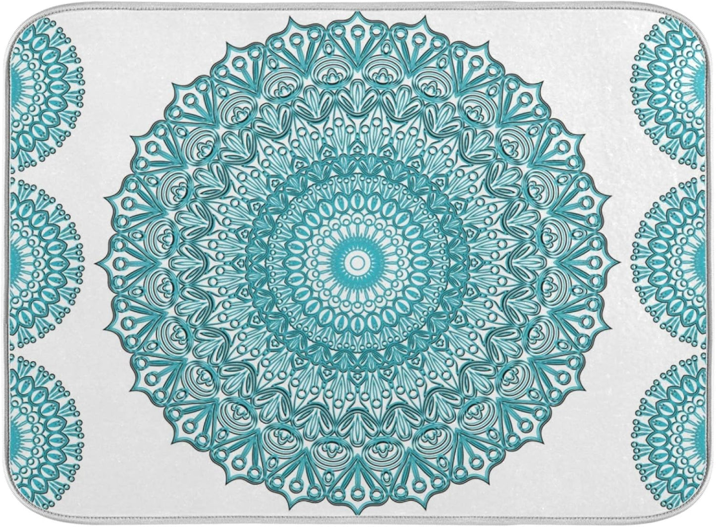 Super Absorbent Dish Drying Mat, Microfiber Fast-Drying Dish Mat, 16" x 18", Kitchen Dish Drying Pad, Boho Ethnic Turquoise Mandala