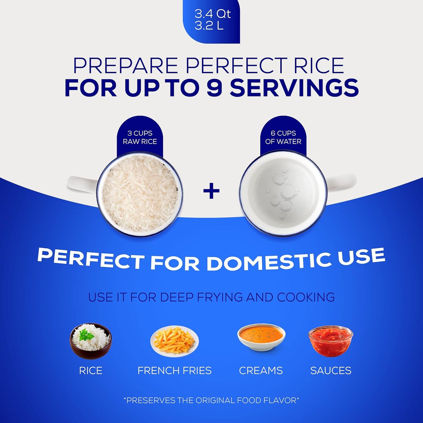 Universal (Small Size) Caldero 9 Cups - 3.4 QT / 3.2 L, Stainless Aluminum Pot, Even Heat Distribution and Fast Cooking Dutch Oven Pot, Ergonomic Handles, Ideal for Rice, French Fries, and More