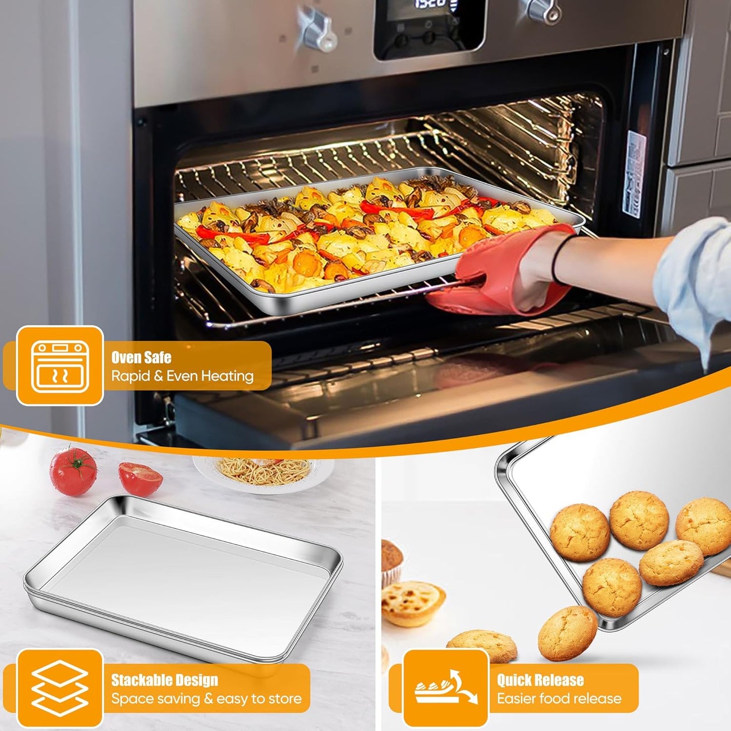 Homikit 1 Pack Baking Sheet, 9 x 13 Inches Stainless Steel Quarter Sheet Pan Set for Baking Cooking Toasting, Metal Cookie Tray Fits Toaster Oven, Non Stick & Rust Free, Dishwasher Safe