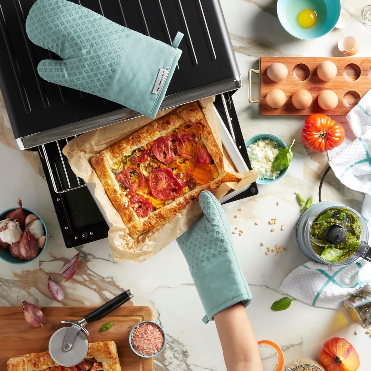 KitchenAid Asteroid Oven Mitt 2-Pack Set, Mineral Water Aqua, 7"x12.5"