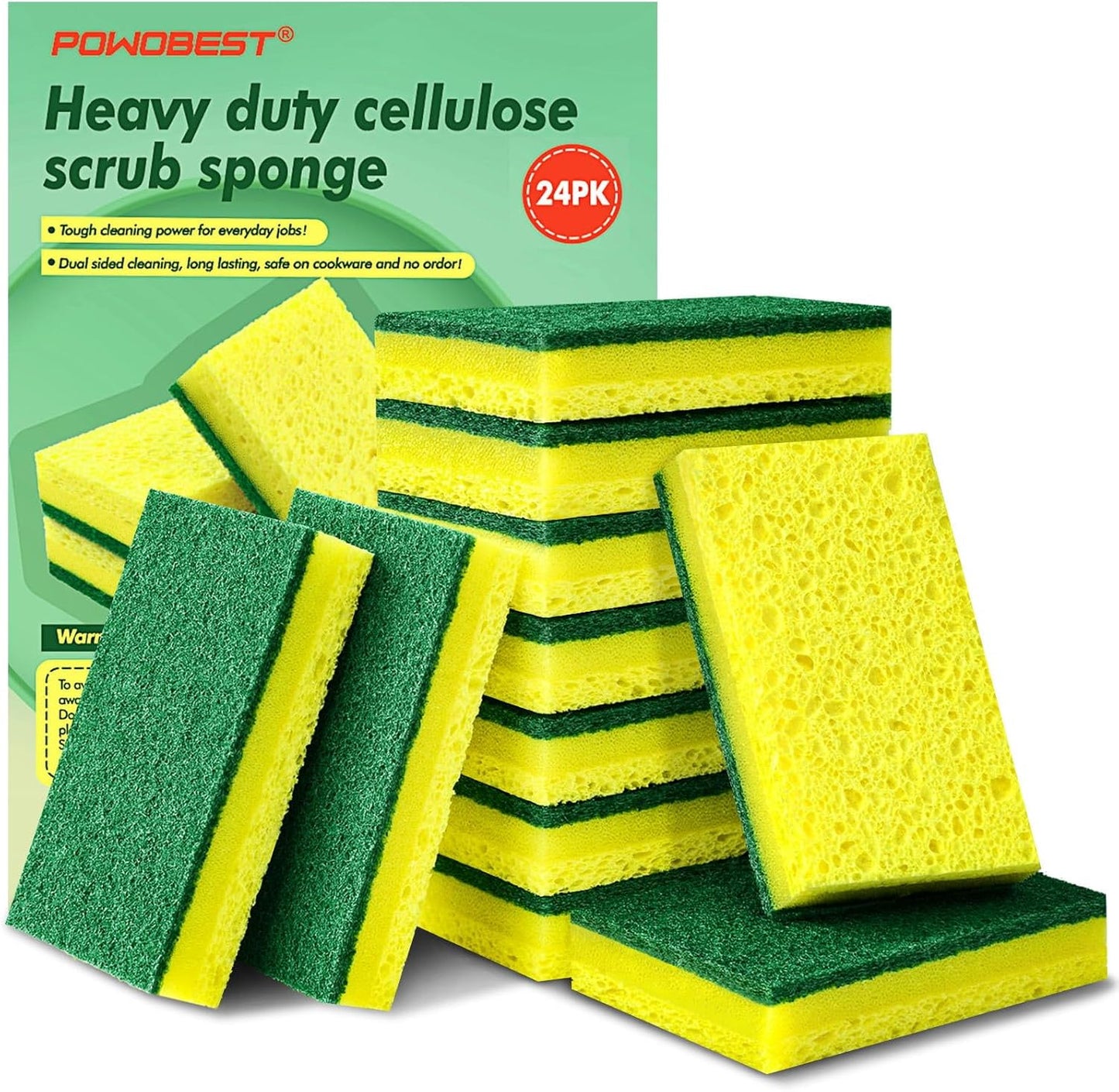 24 Pack Multi-Purpose Sponge Pads,Heavy Duty Scrub Sponges Effective Clean The Surface Stains,Can Be Used to Clean Kitchen,Pots,Bowls,Bathrooms,Tiles,Bathtubs,Walls a Good Helper for Home Cleaning