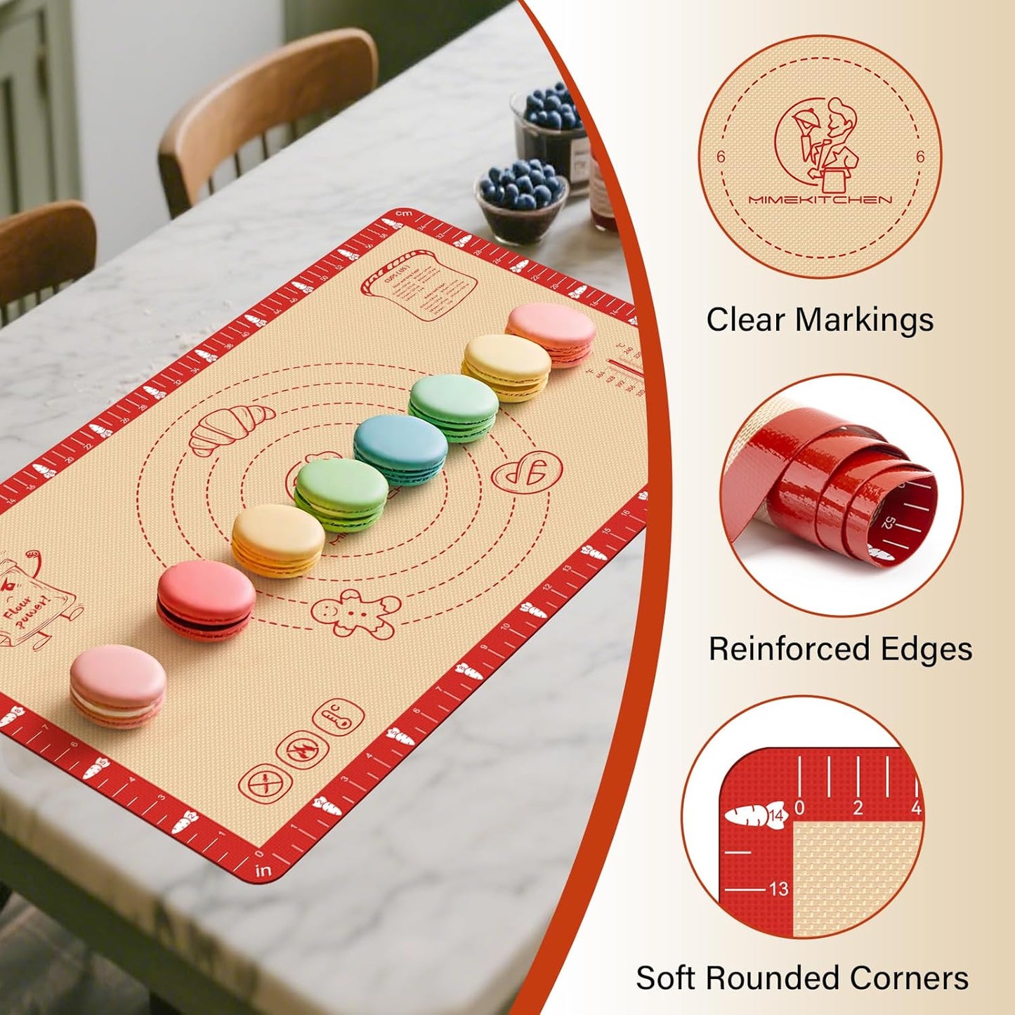 Non-Slip Silicone Baking Mat - 20x28 inch Extra Thick Pastry Mat with Measurements for Sourdough, Macarons, Bread, Pizza, Dough Rolling, Kneading, Oven Mat Heat Resistant to 480°F Gift for Baker